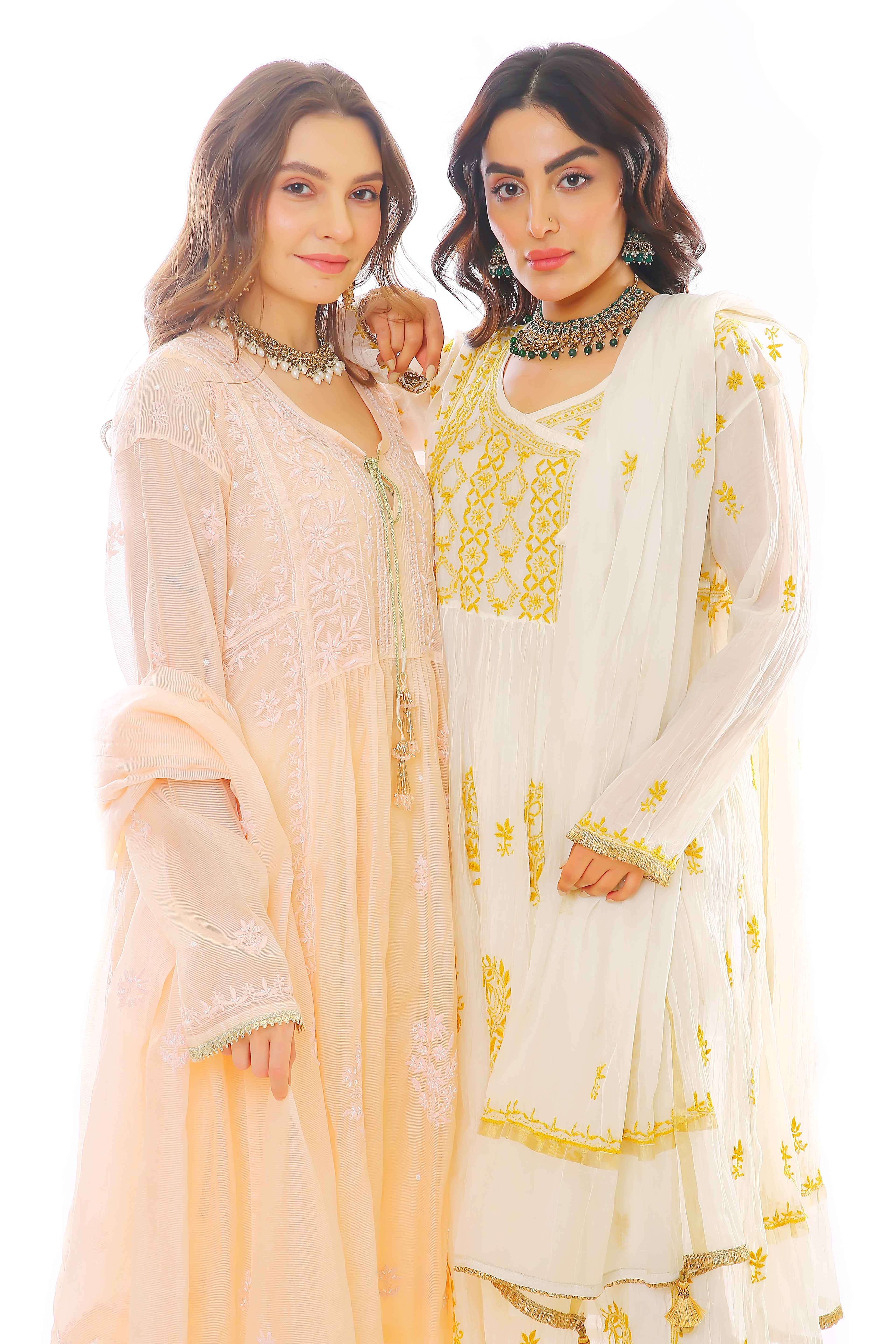 Ivory/Mustard Mul Chanderi Zehra Angrakha Set