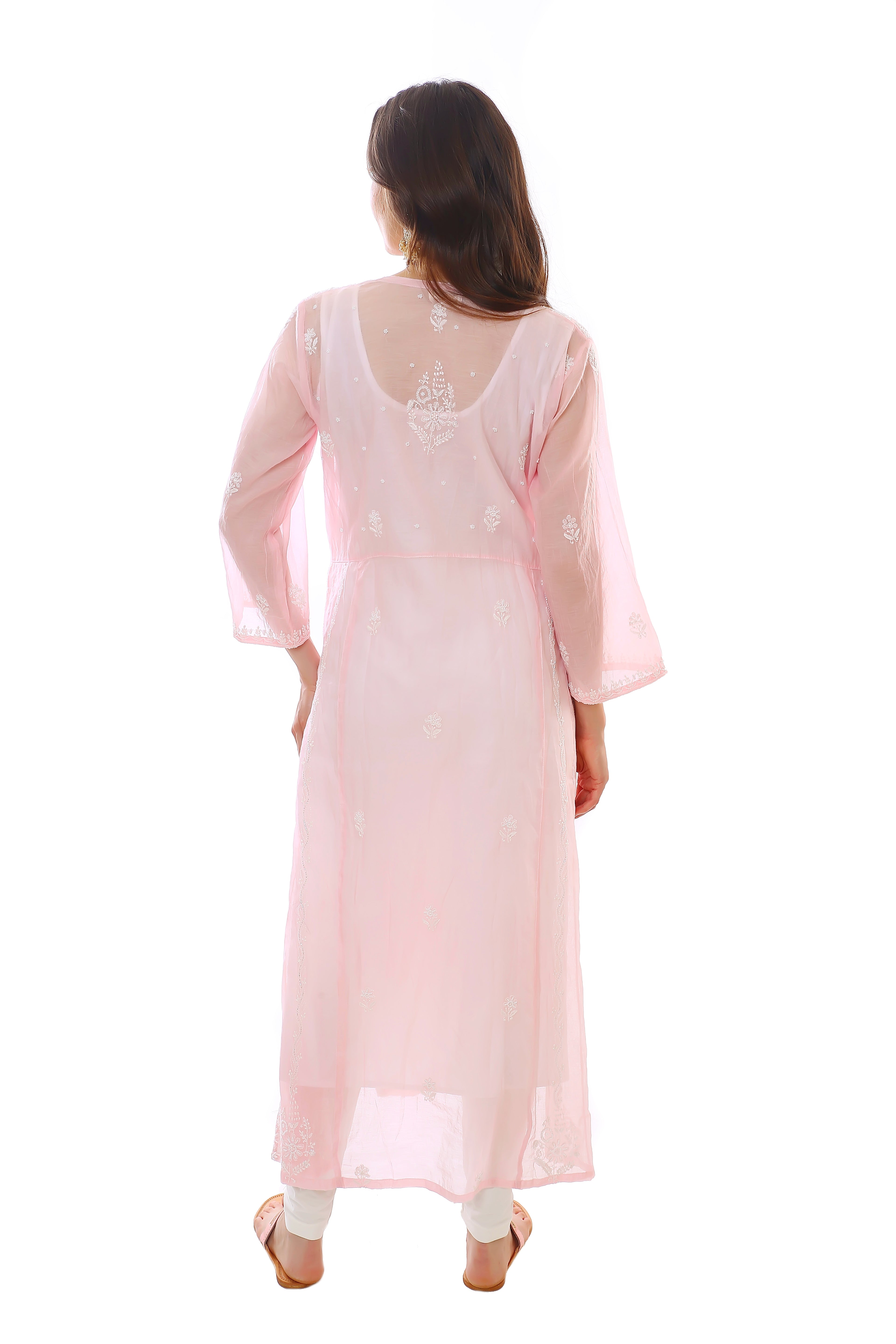 Blush Pink Mul Chanderi Gulaabo Kurta Pant Dupatta Set with Moti Cutdana