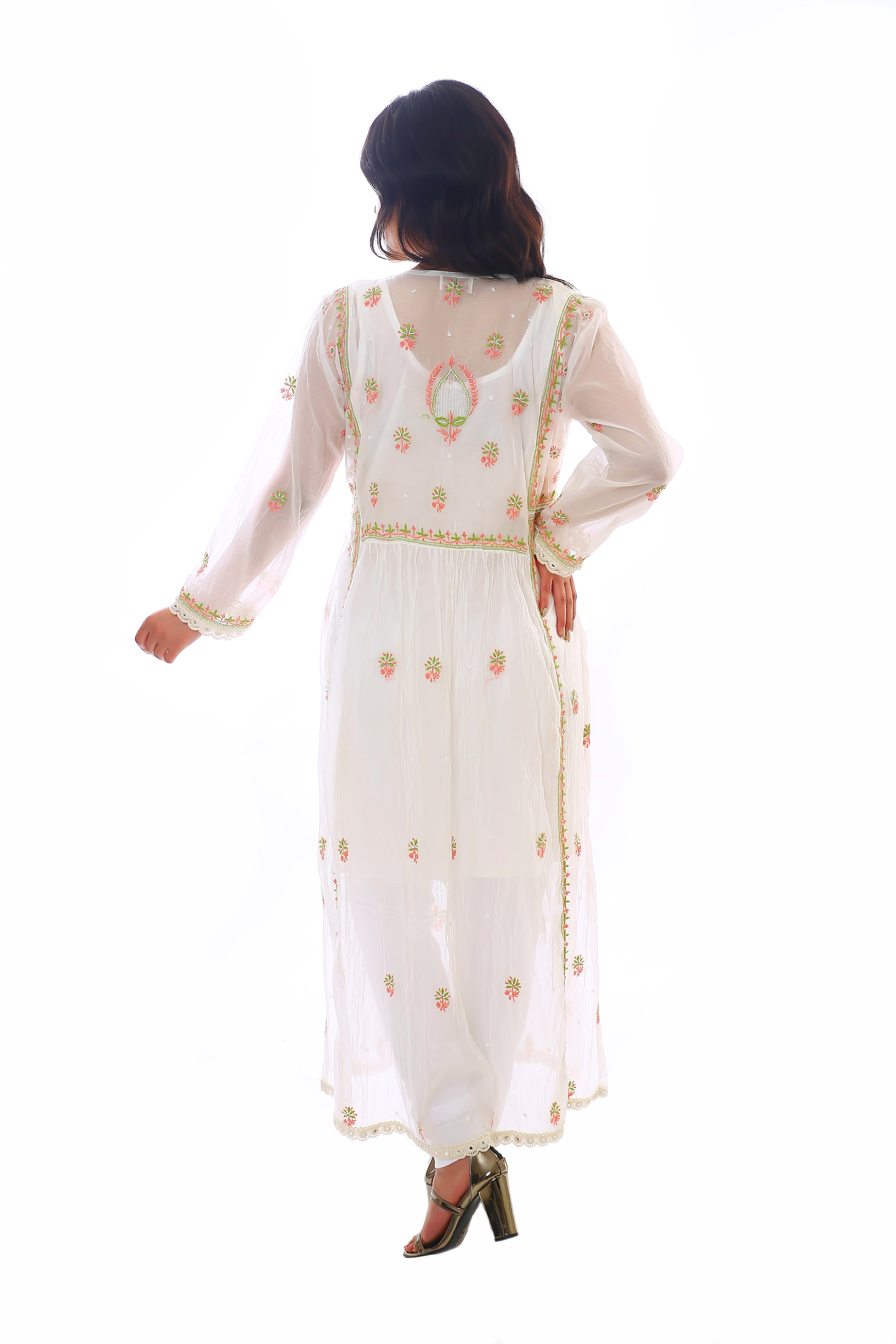 White / Pink Kashish Mul Chanderi Kurta Dupatta Pant With Moti Cutdana