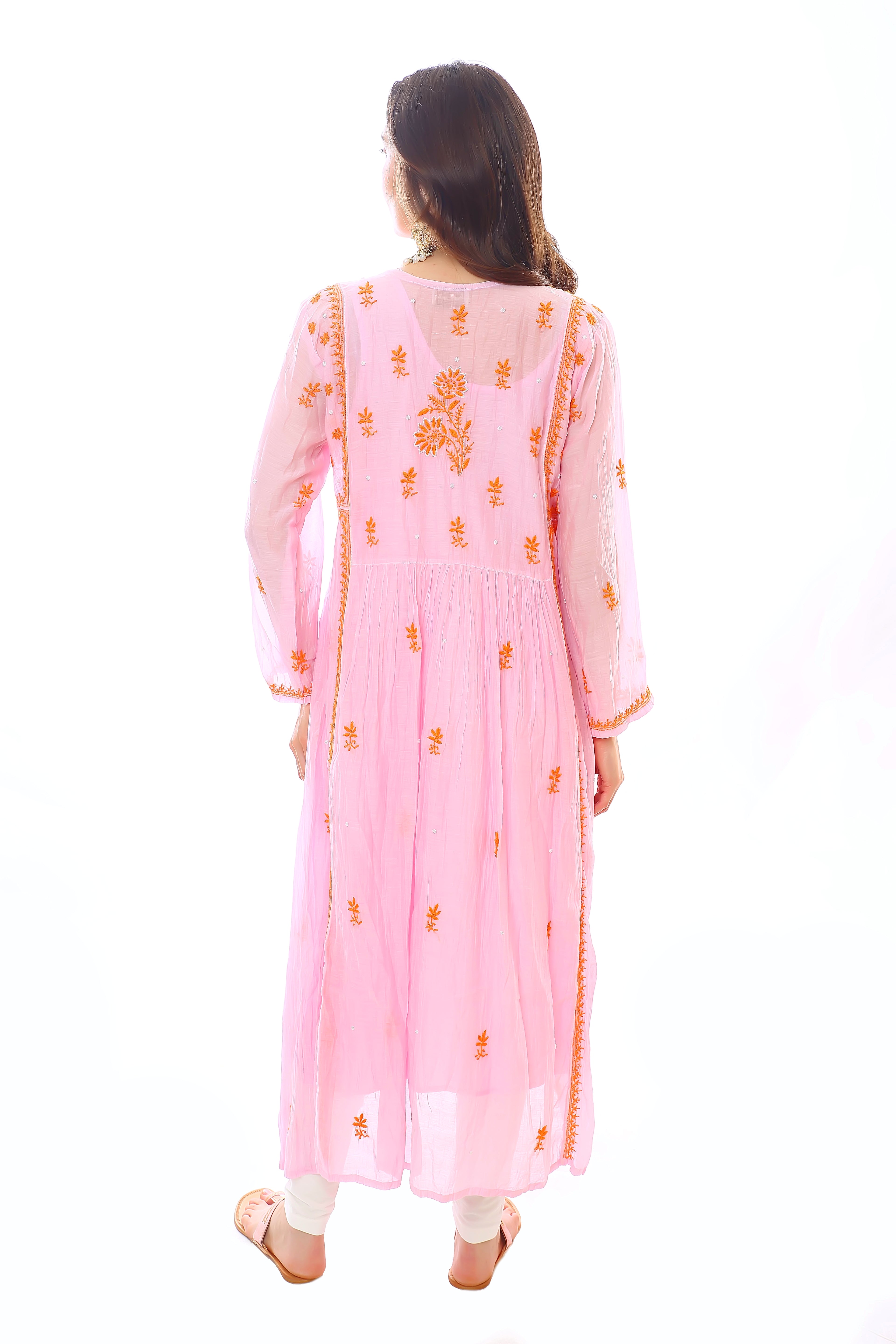 Pink / Orange Mul Chanderi Chahat Kurta Pant Dupatta Set with Moti Cutdana