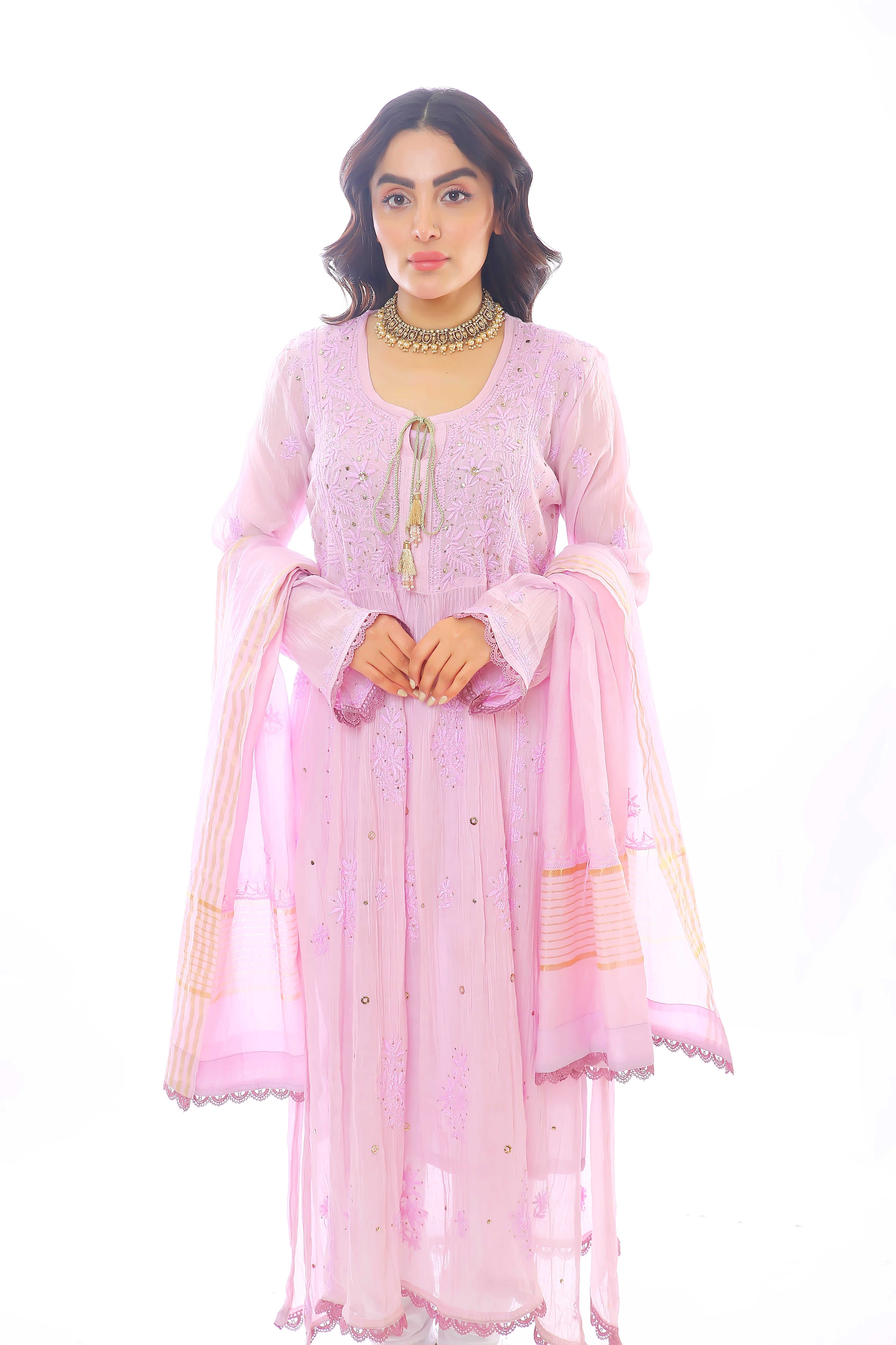 Lilac Mul Chanderi Bahaar Kurta Pant Dupatta Set with Mukaish