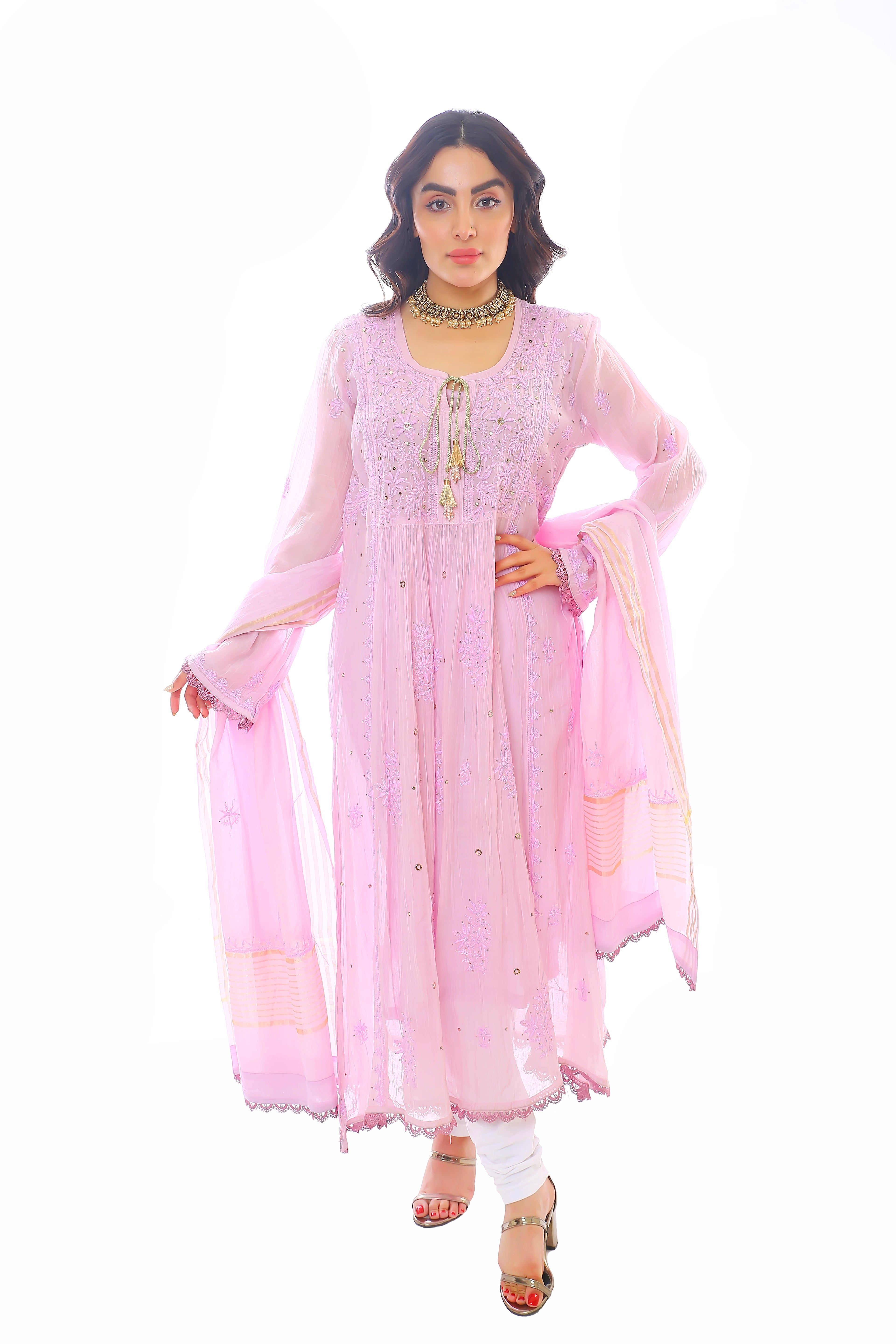 Lilac Mul Chanderi Bahaar Kurta Pant Dupatta Set with Mukaish