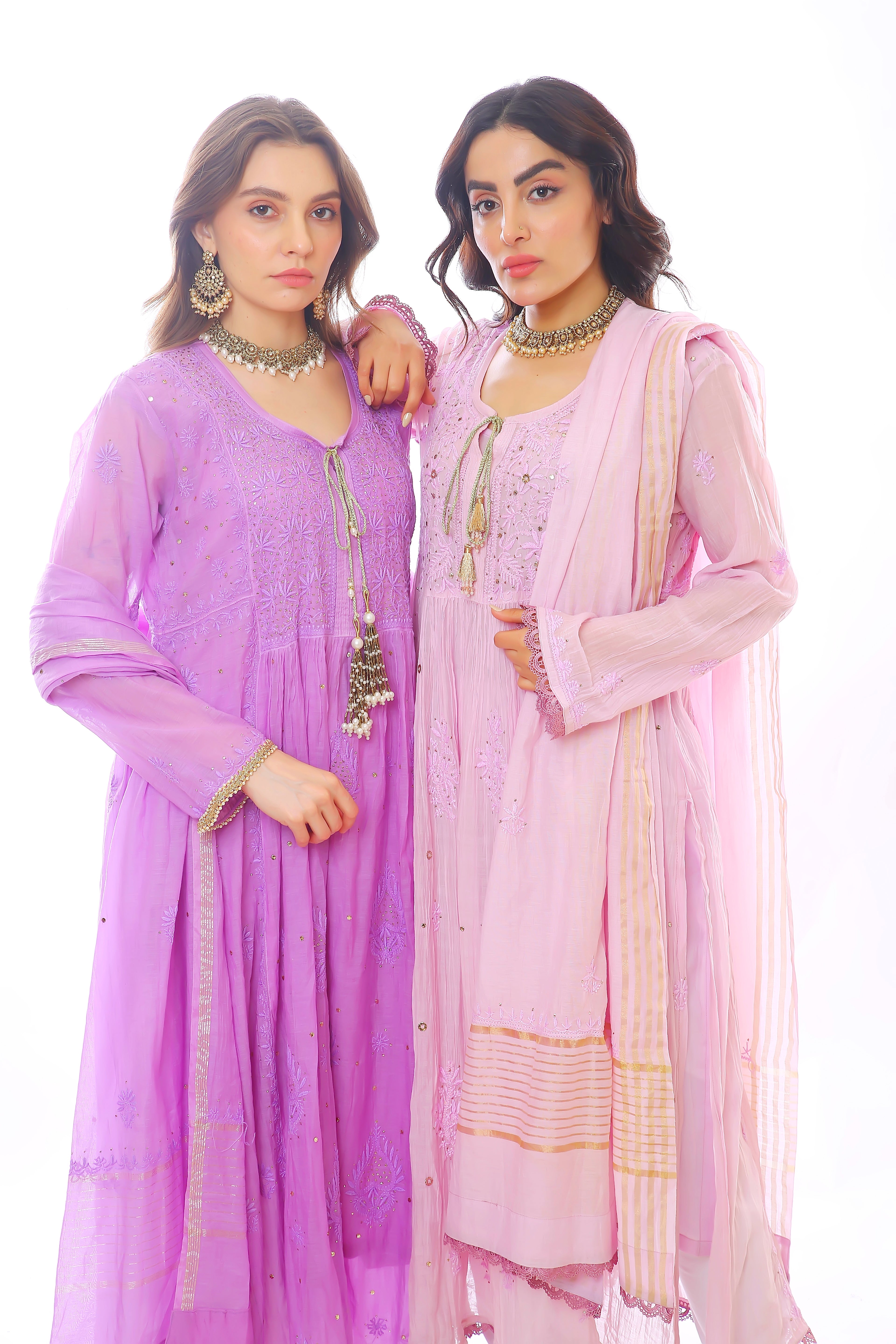 Lilac Mul Chanderi Bahaar Kurta Pant Dupatta Set with Mukaish
