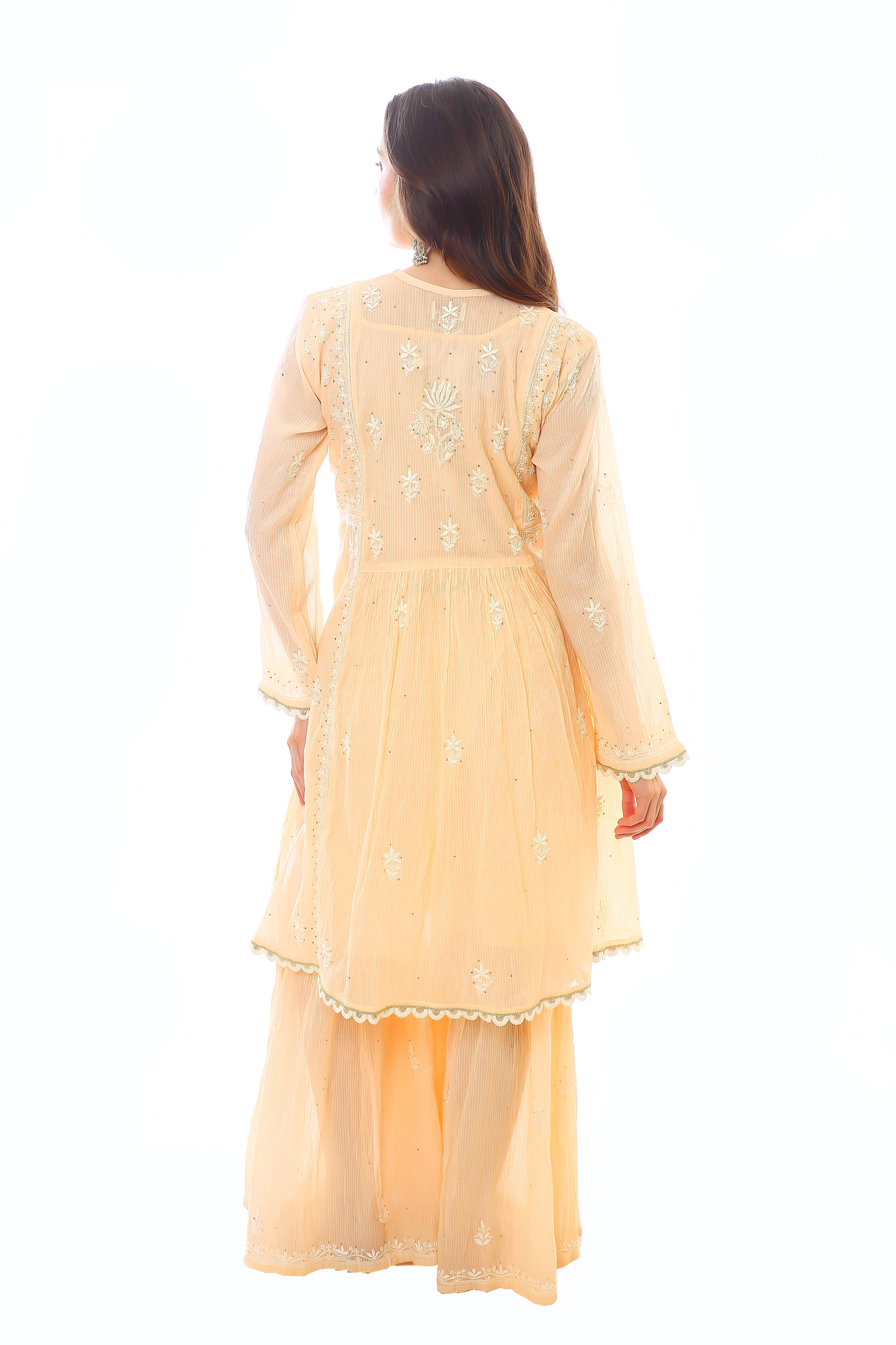 Peach Mul Chanderi Gharara Set with Mukaish