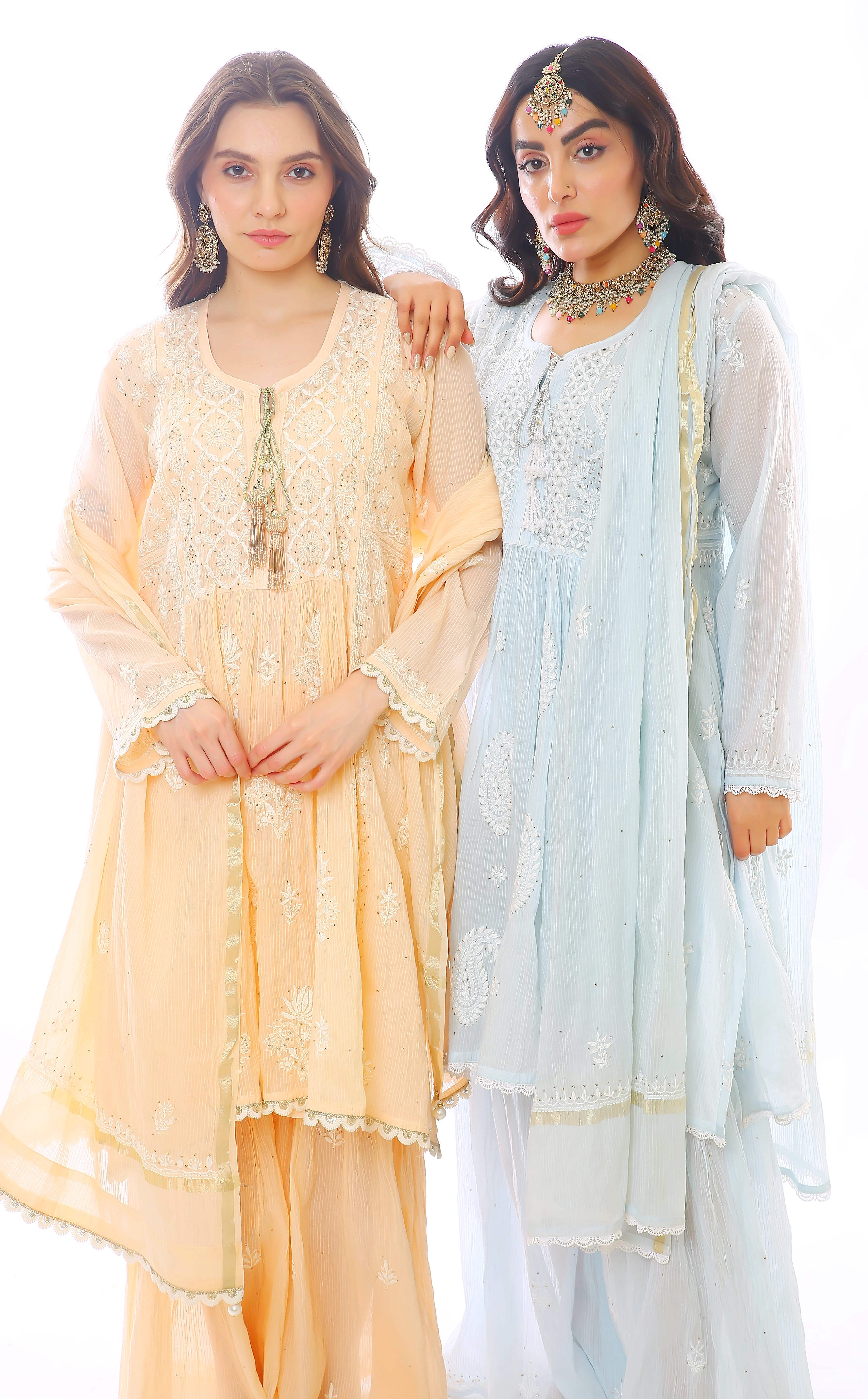 Peach Mul Chanderi Gharara Set with Mukaish
