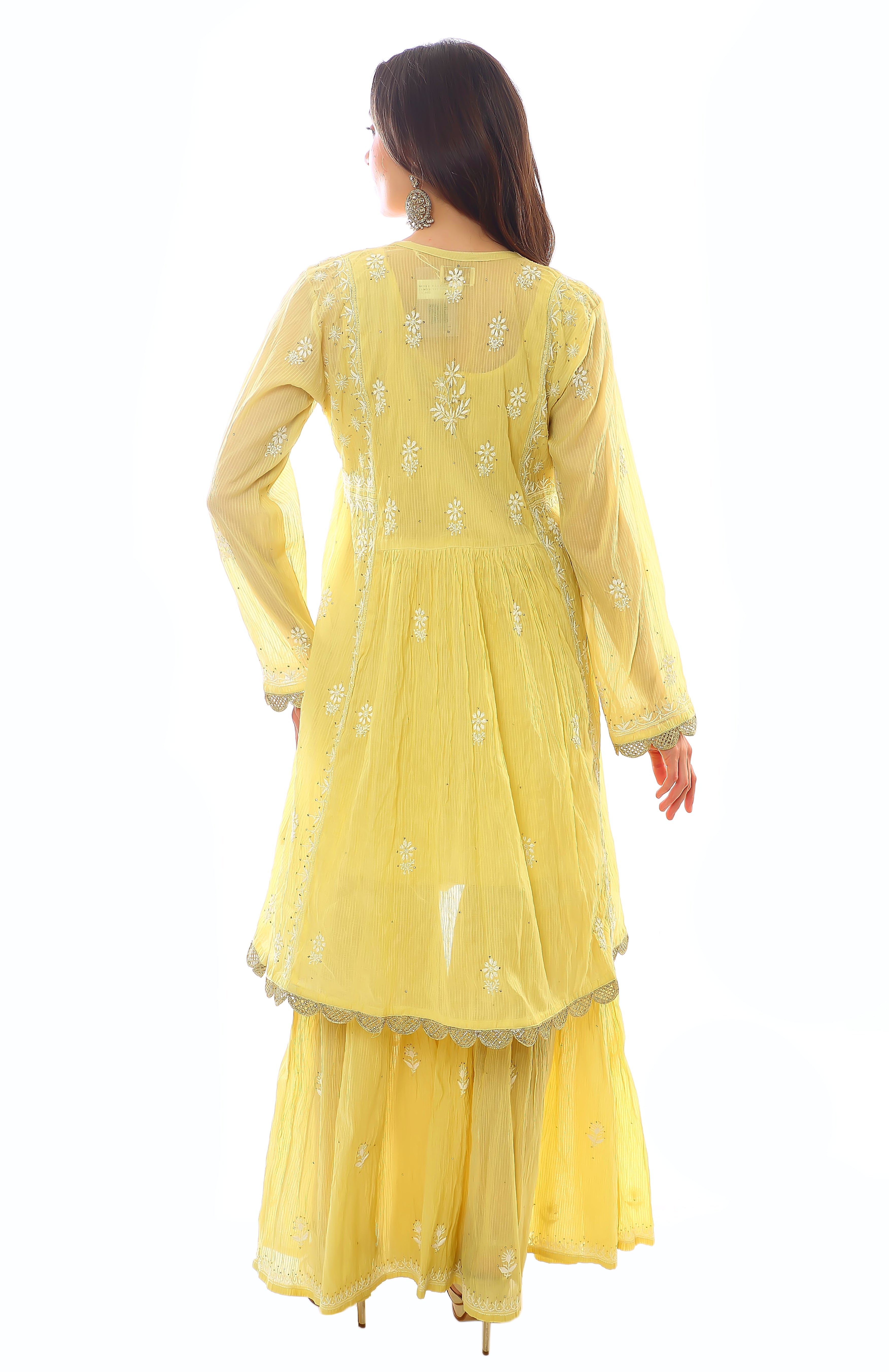 Yellow Mul Chanderi Gharara Set with Mukaish
