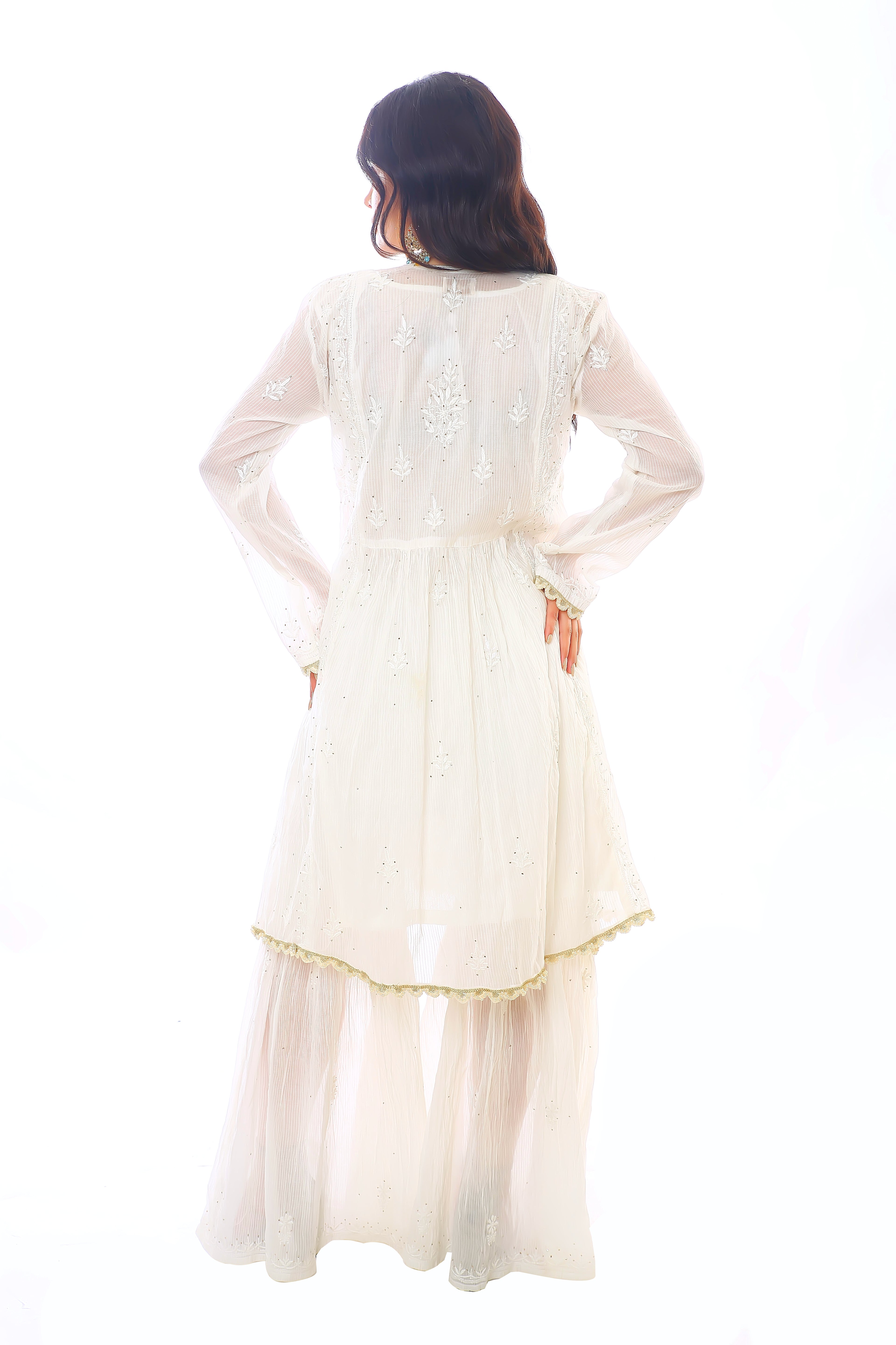 White Meher Mul Chanderi Gharara Set with Mukaish