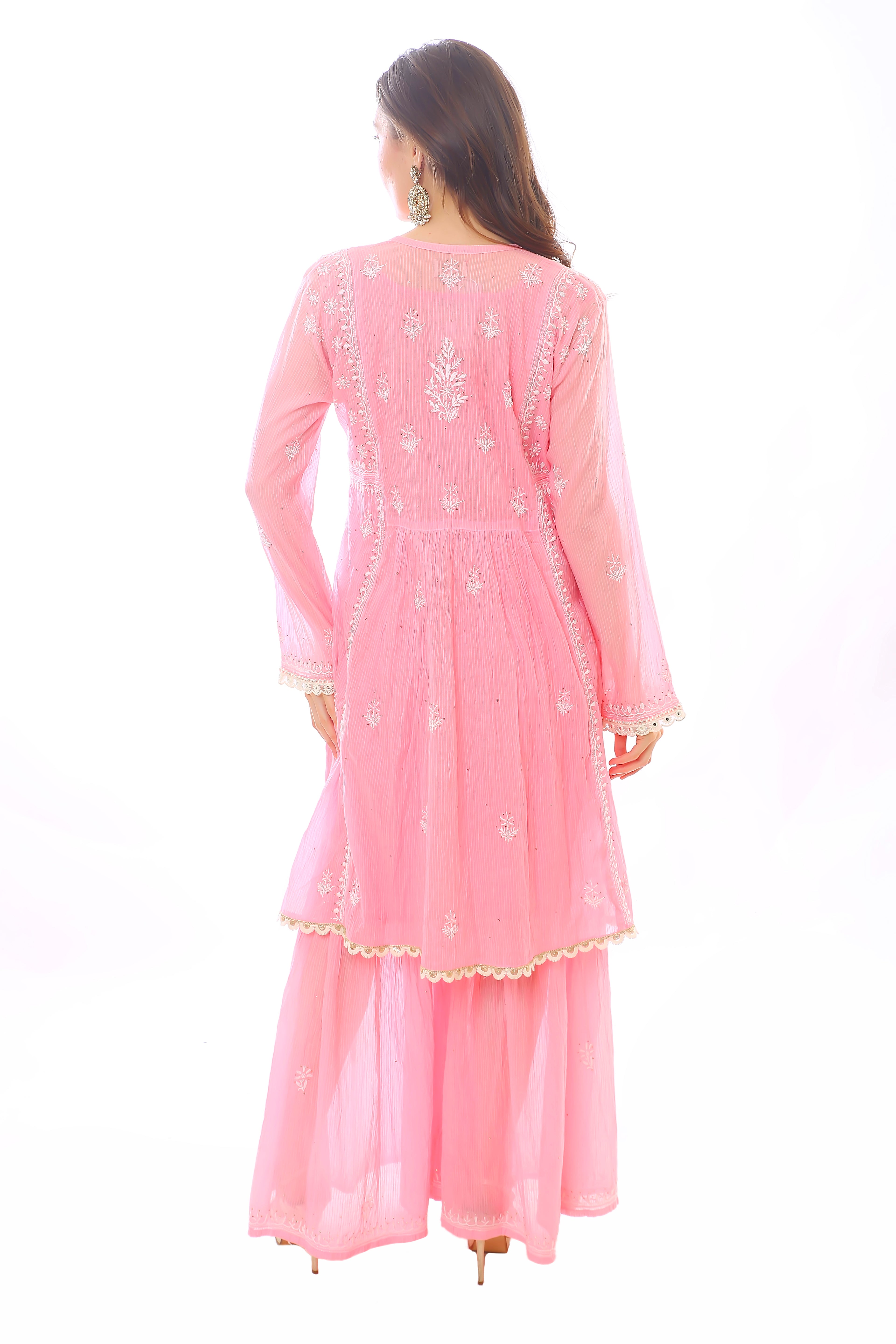Pink Mul Chanderi Gharara Set with Mukaish