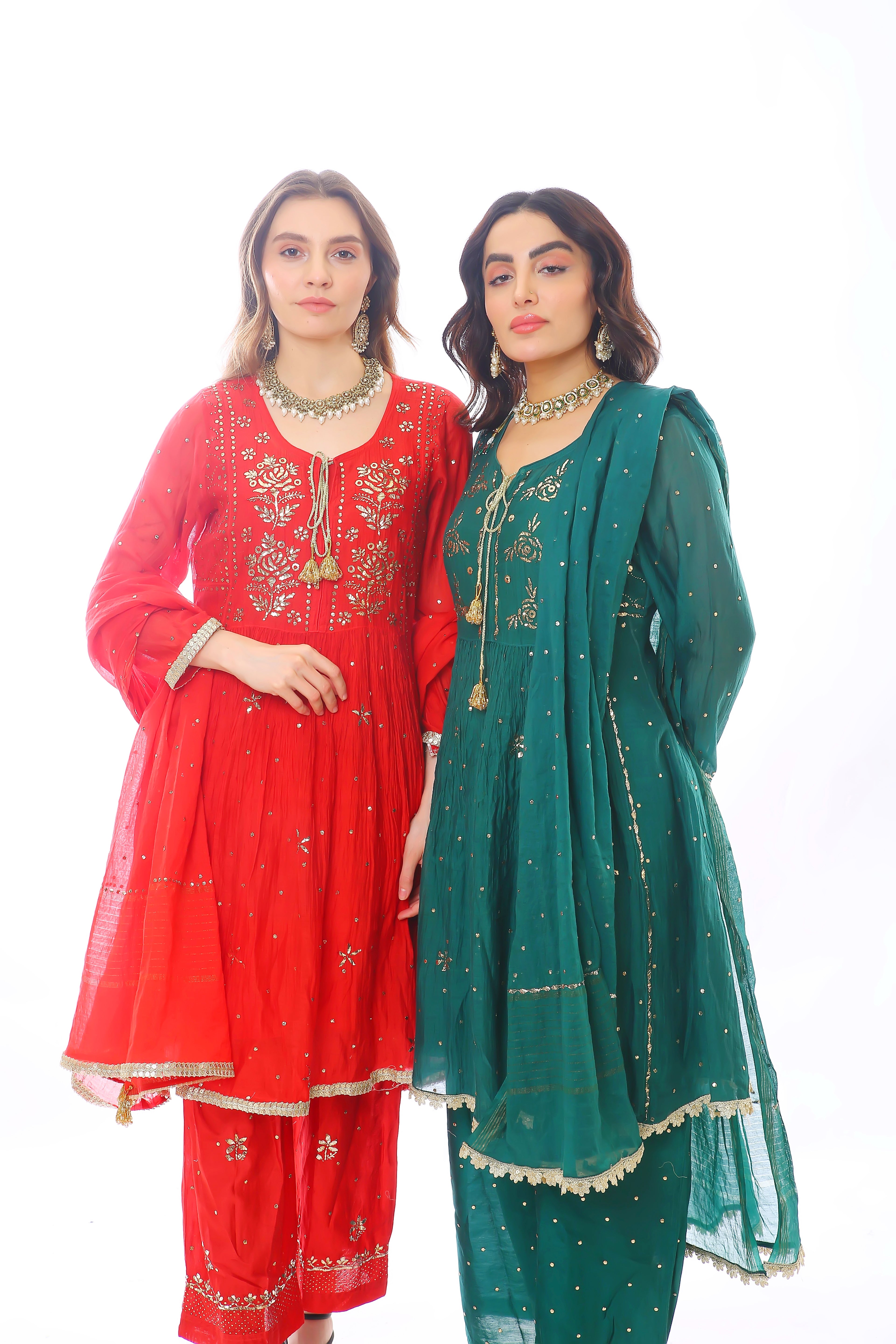 Red Chanderi Inaya Kurta Pant Dupatta with Golden Pitta
