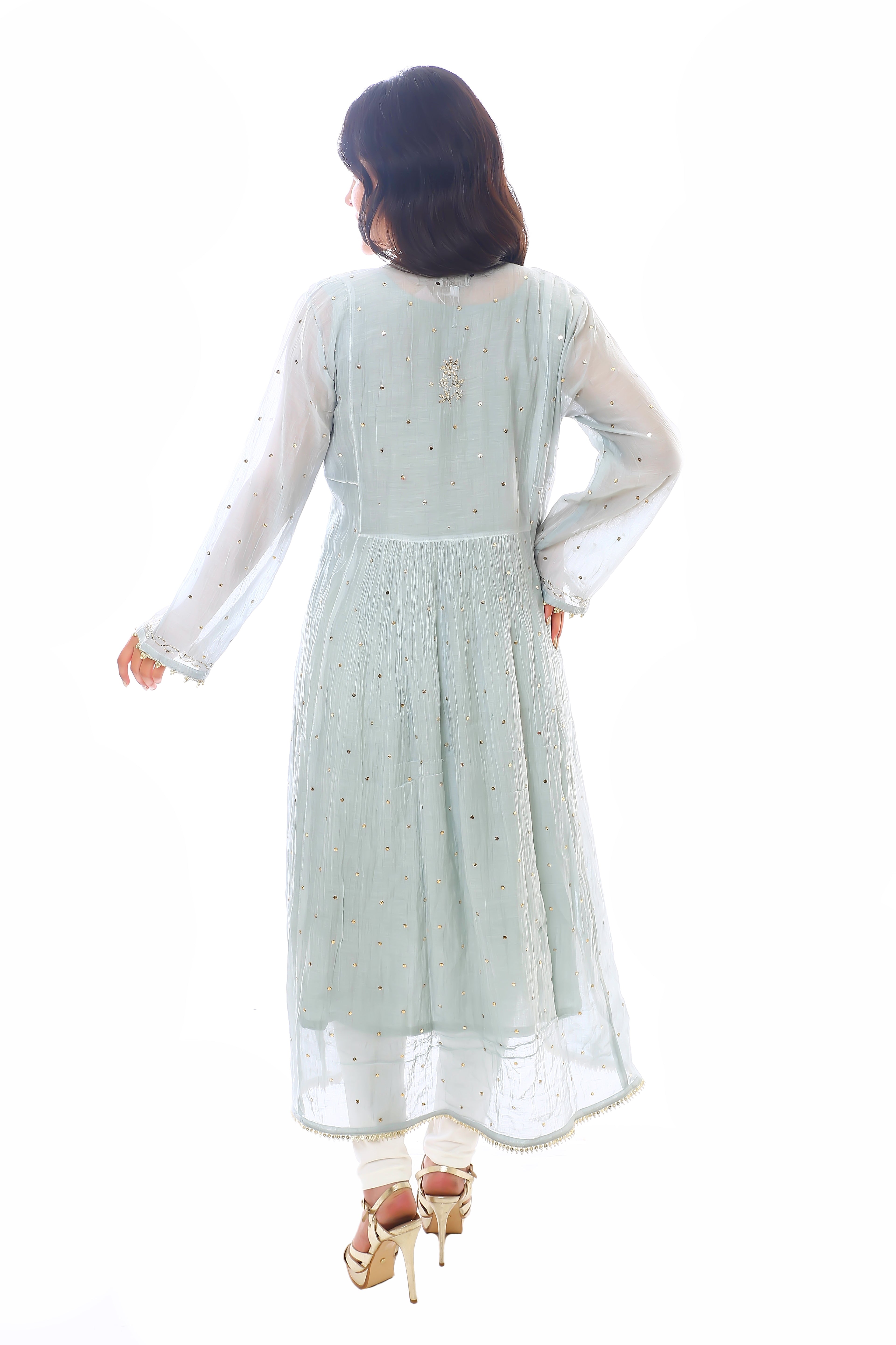 Grey Haya Kurta Dupatta Pant Set in Chanderi with Golden Pitta