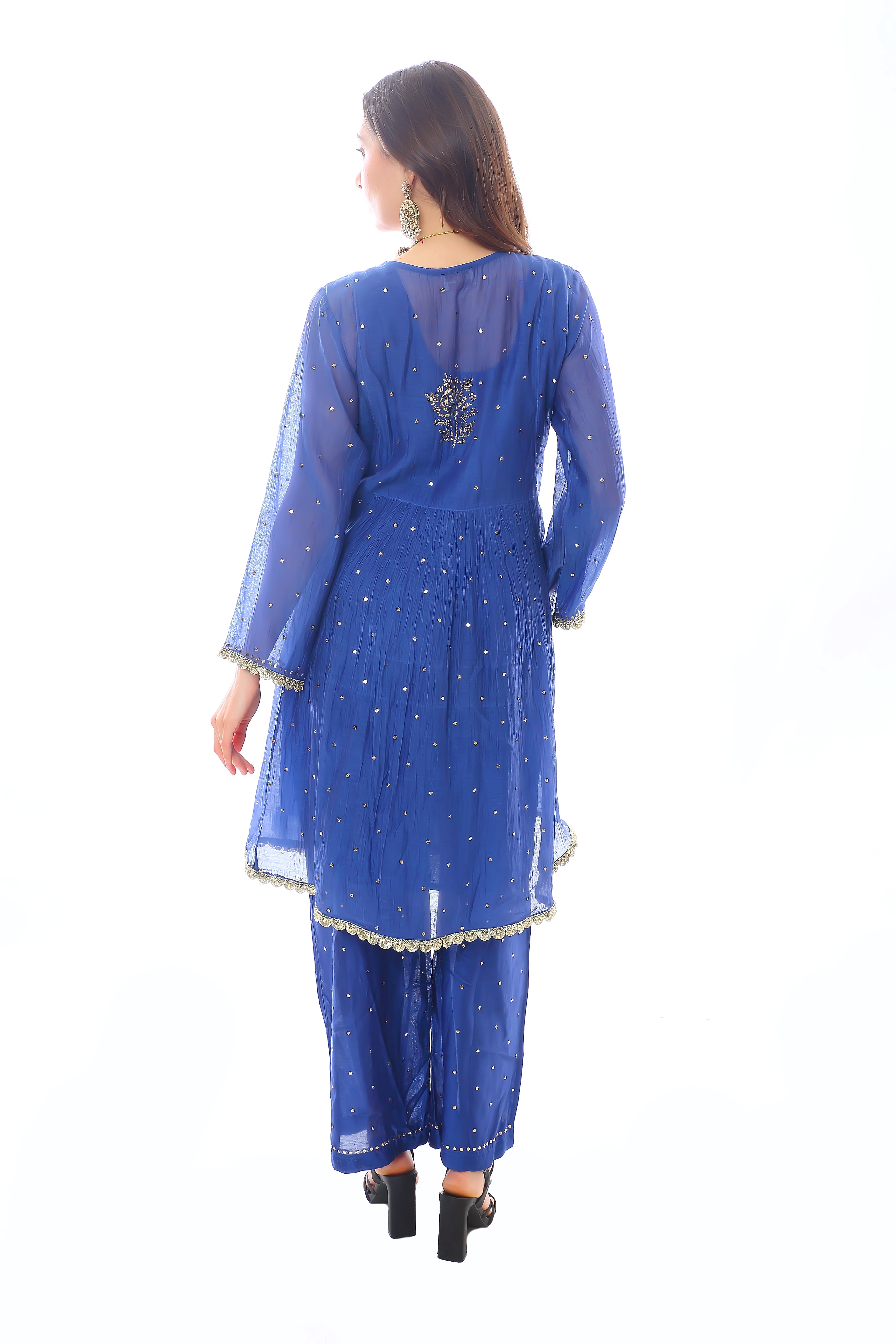 Navy Blue Chanderi Inaya Kurta Pant Dupatta with Golden Pitta