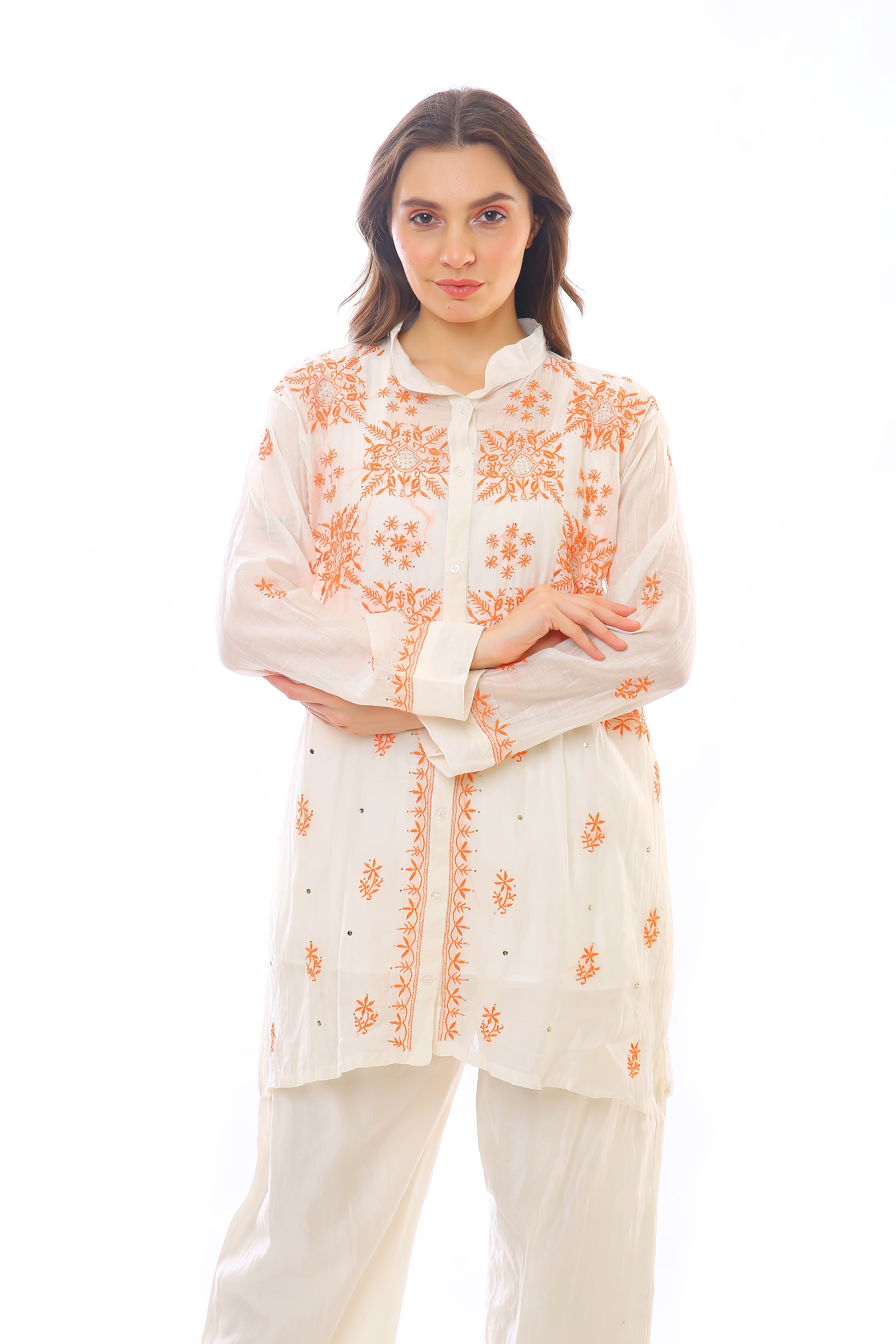 Ivory Teal Mul Chanderi Jahaan Co-ord Set with Mukaish