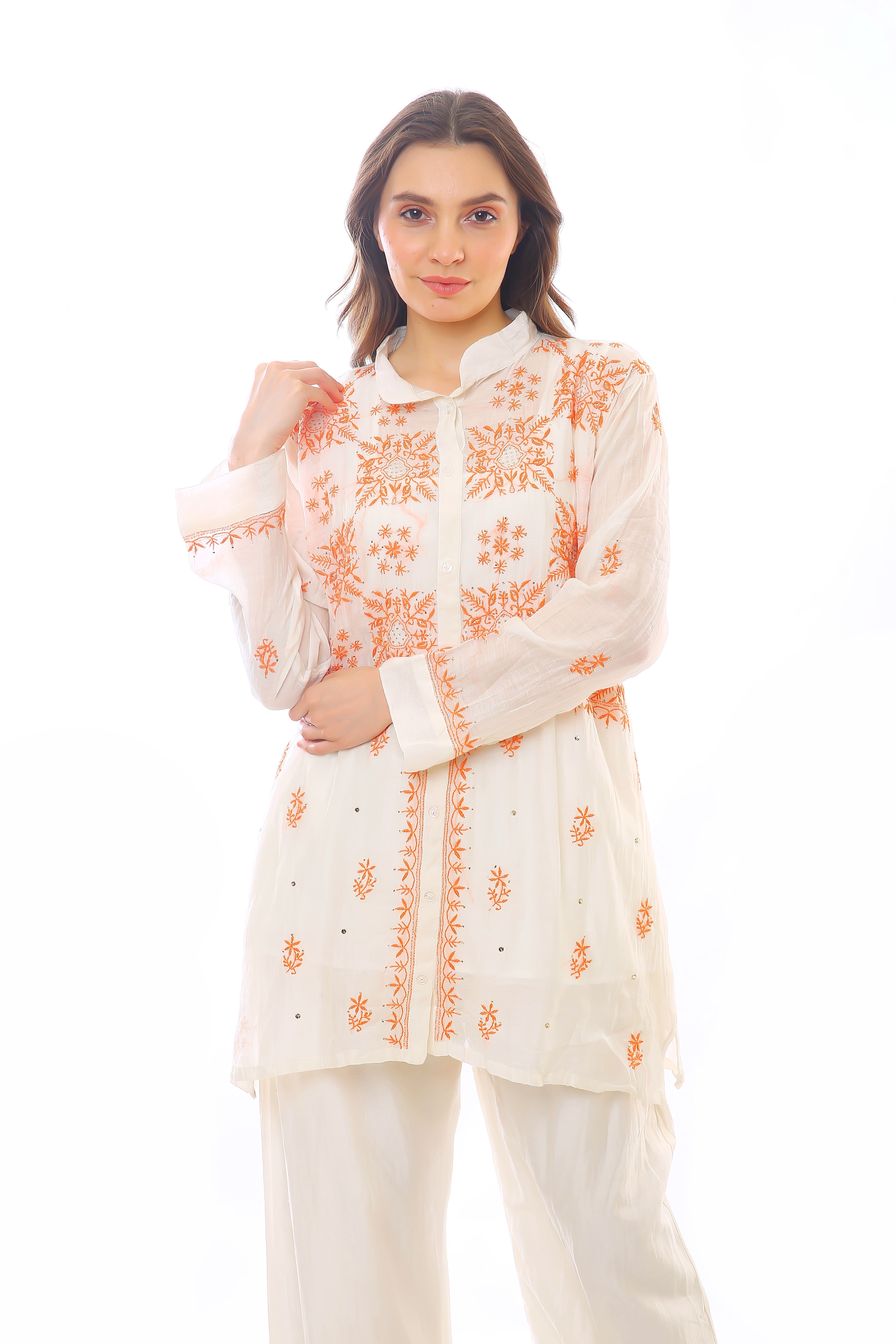Ivory Teal Mul Chanderi Jahaan Co-ord Set with Mukaish