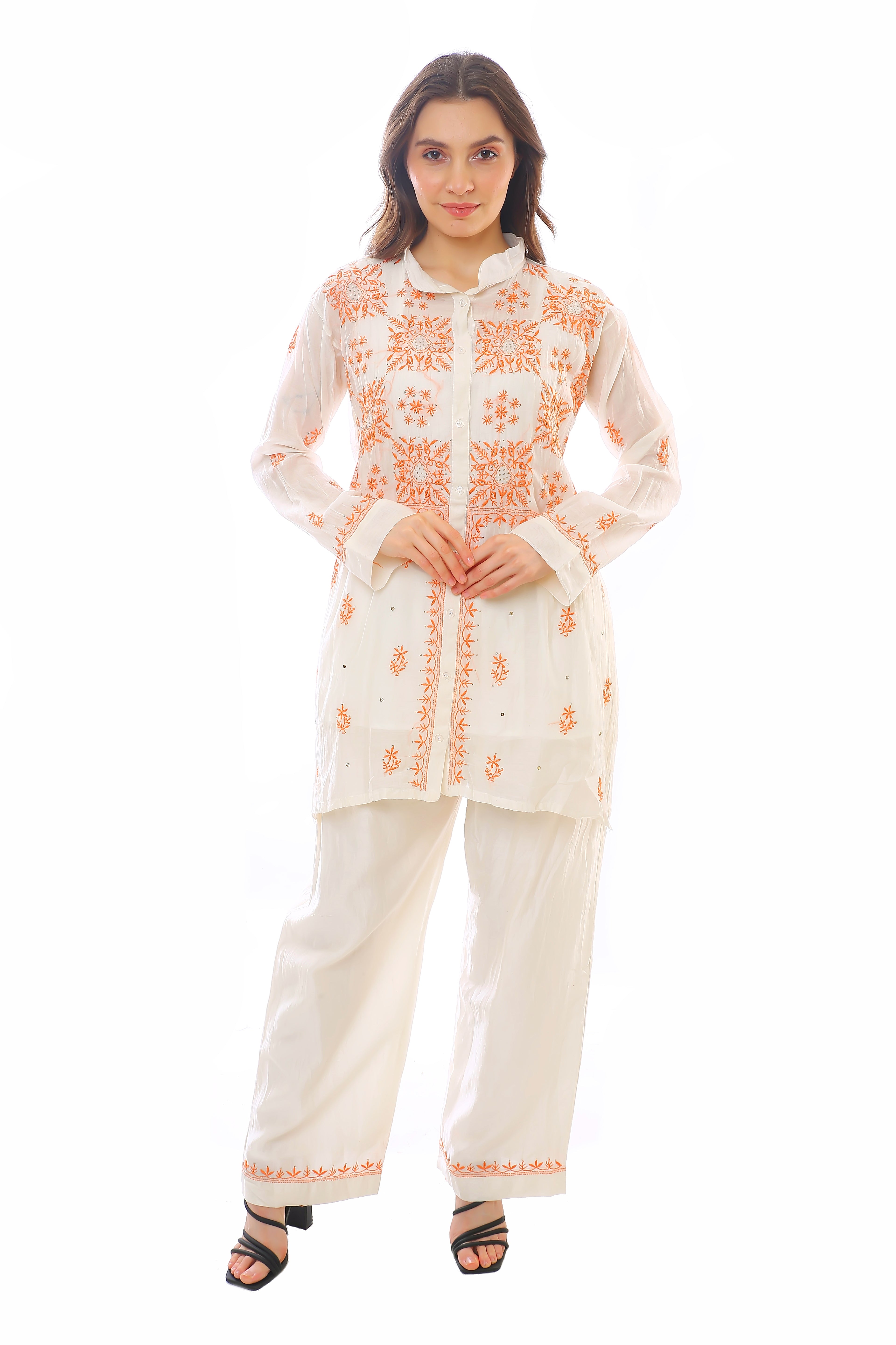 Ivory Teal Mul Chanderi Jahaan Co-ord Set with Mukaish