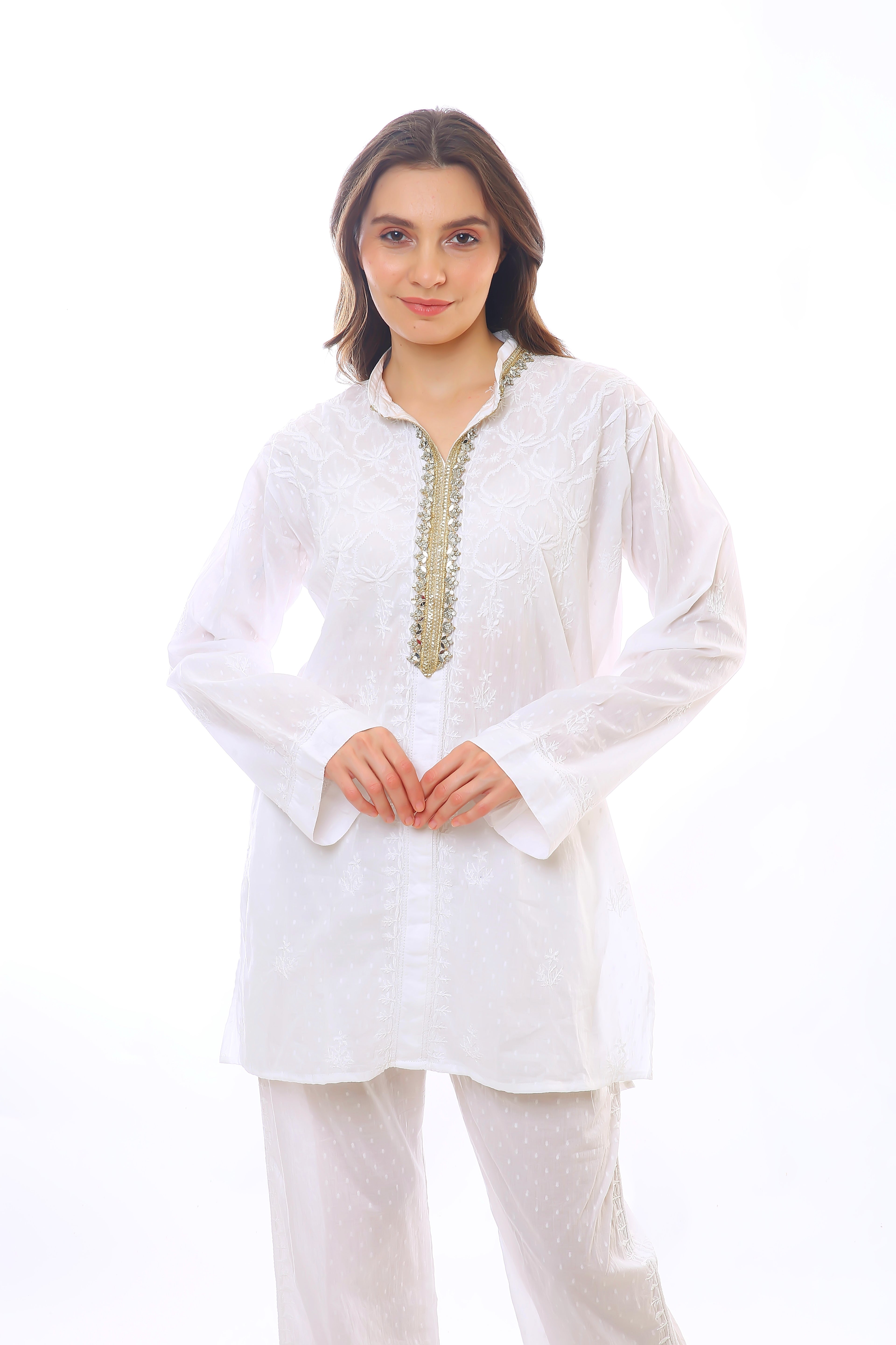 White Dolby Co-ord Set with Gota Trim