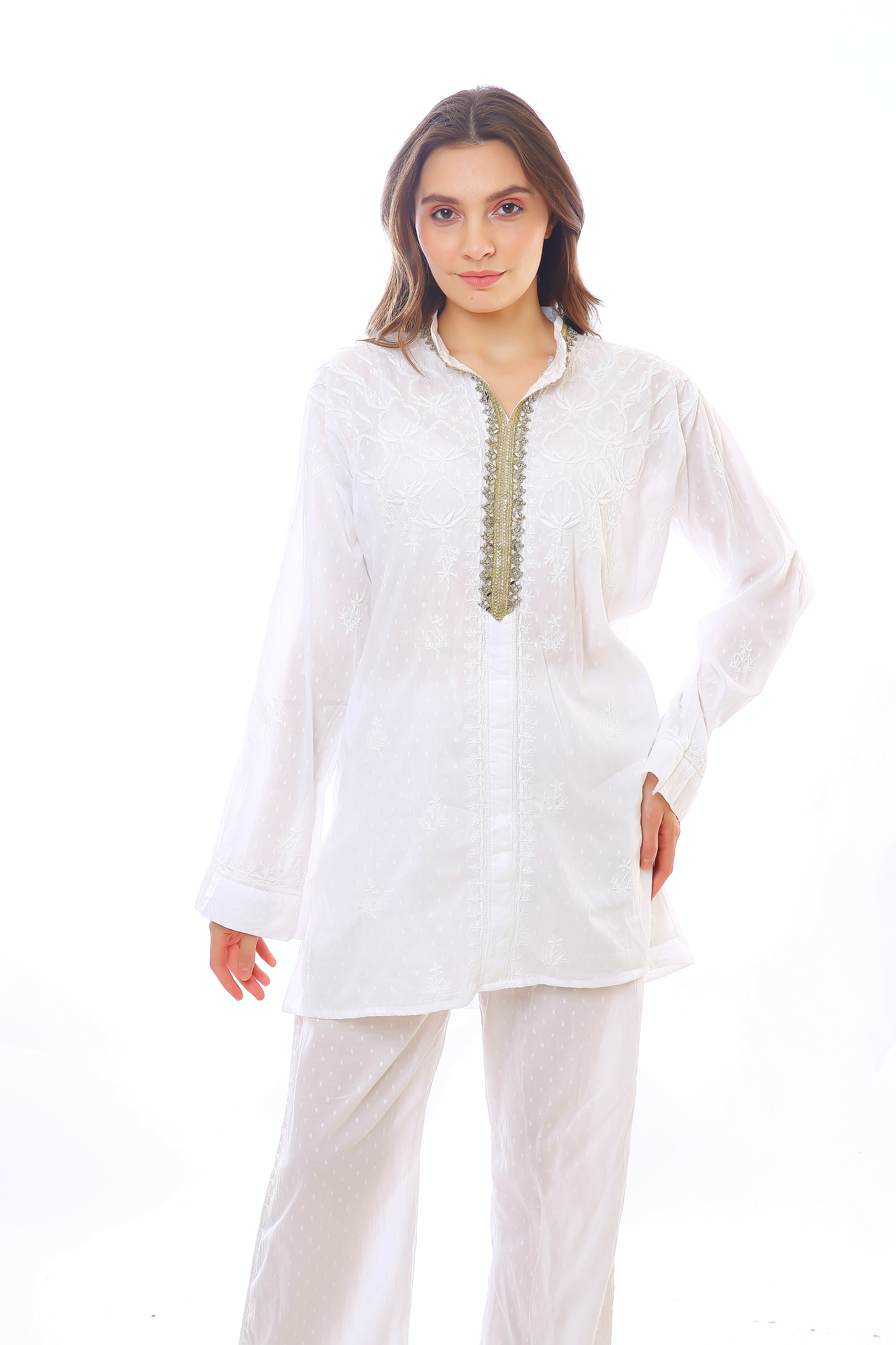 White Dolby Co-ord Set with Gota Trim