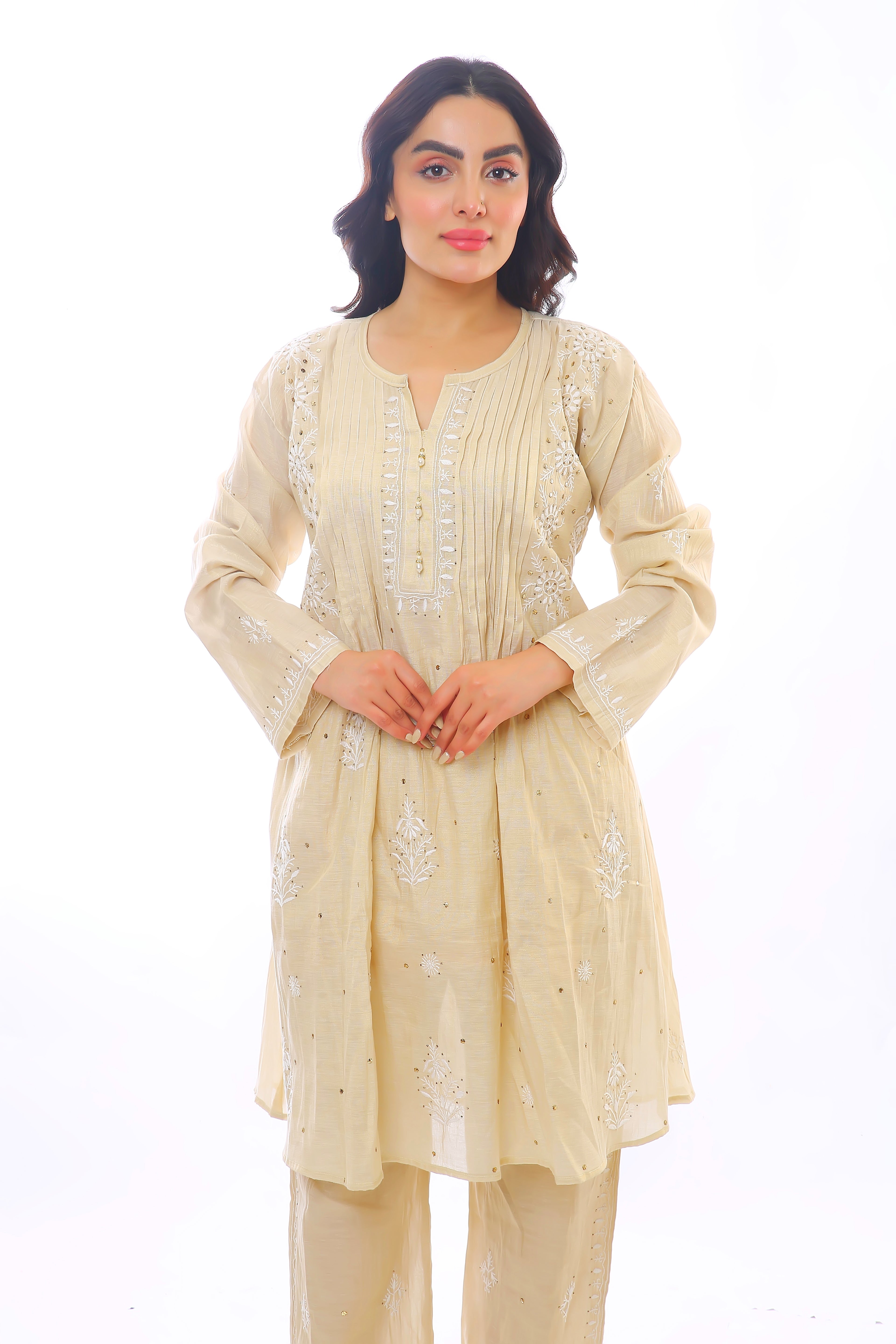 Gold Meera Tissue Chanderi Co-ord Set with Mukaish