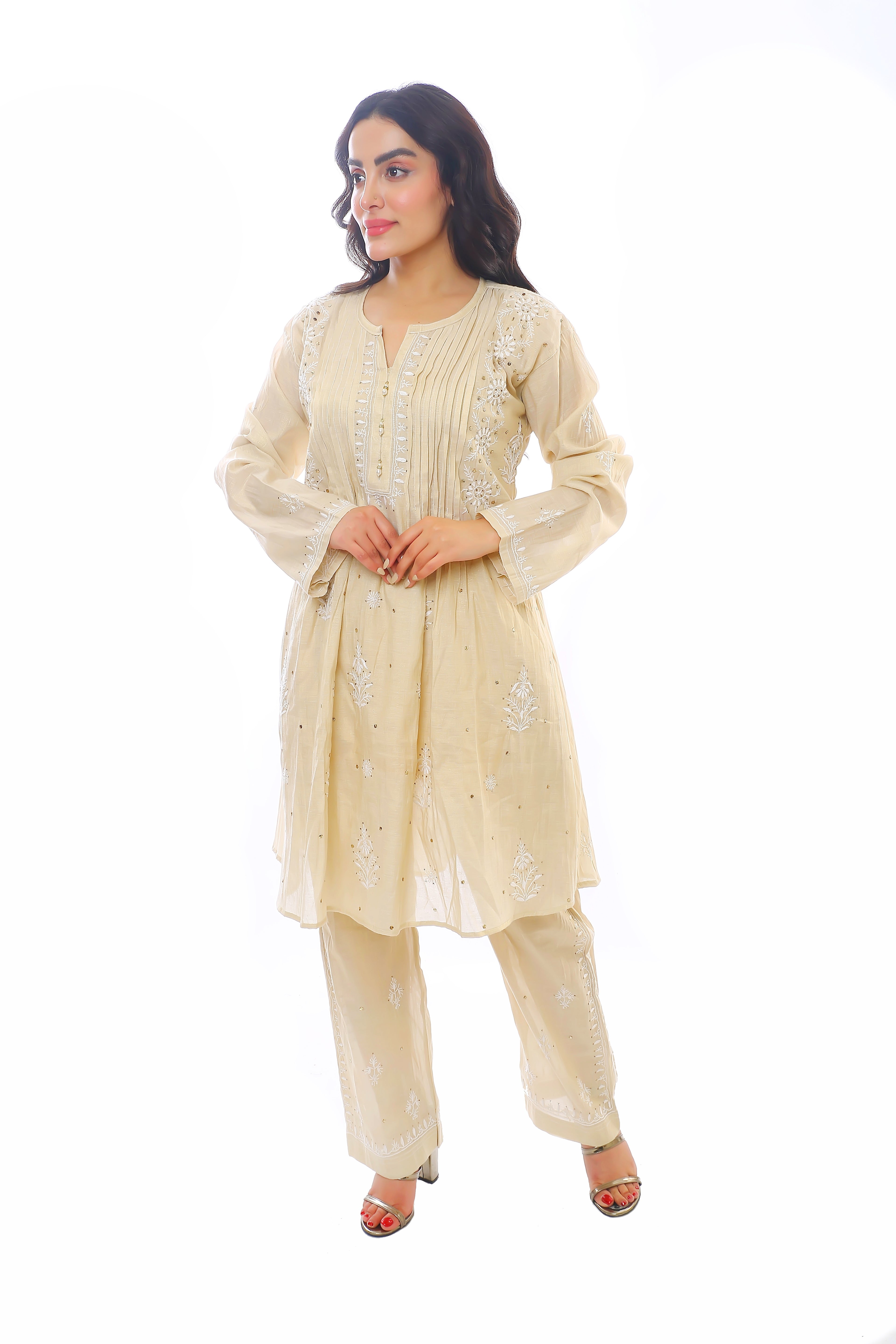 Gold Meera Tissue Chanderi Co-ord Set with Mukaish