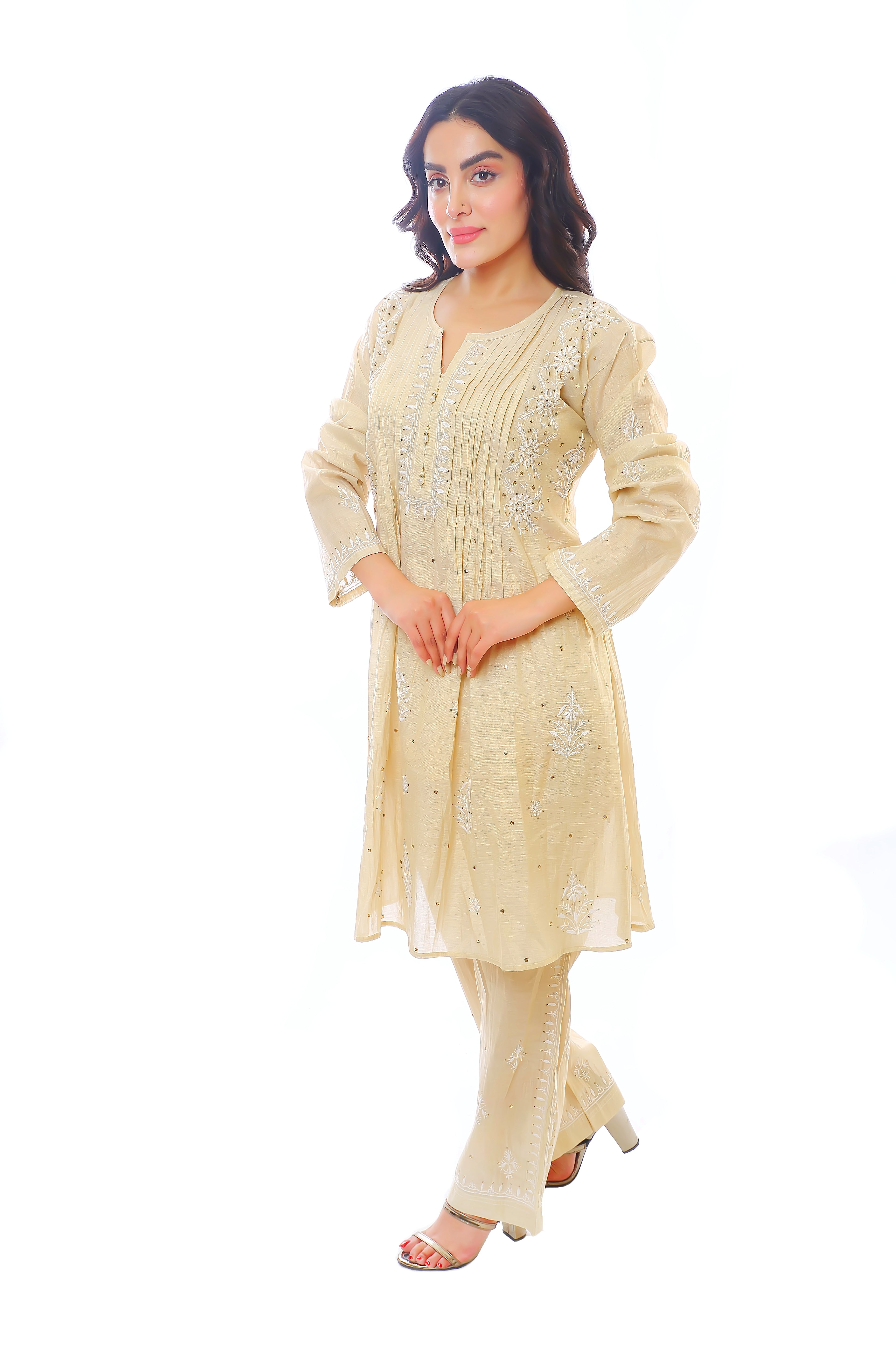 Gold Meera Tissue Chanderi Co-ord Set with Mukaish