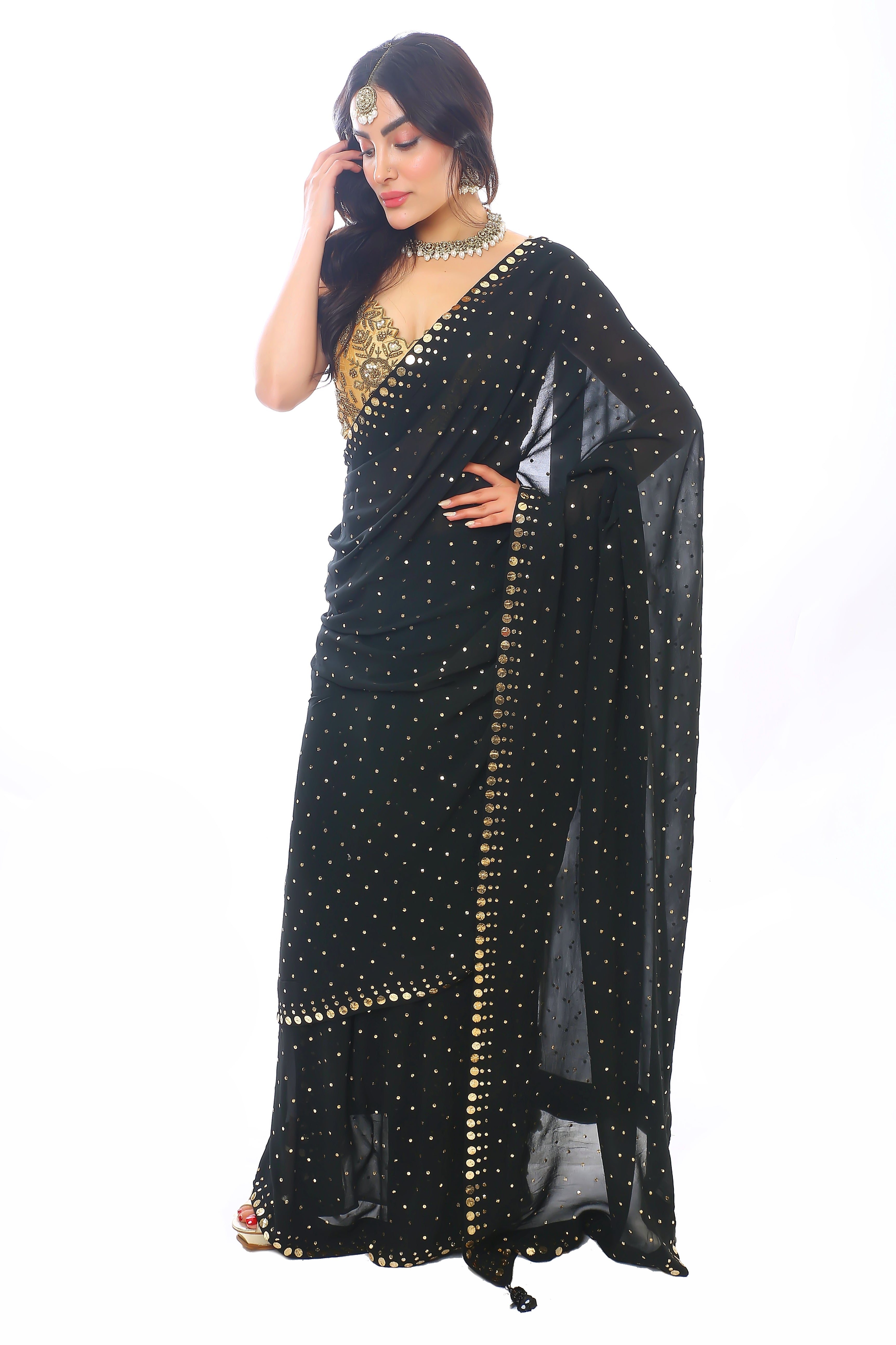 Black Pure Georgette Yasmeen Saree with Heavy Badla
