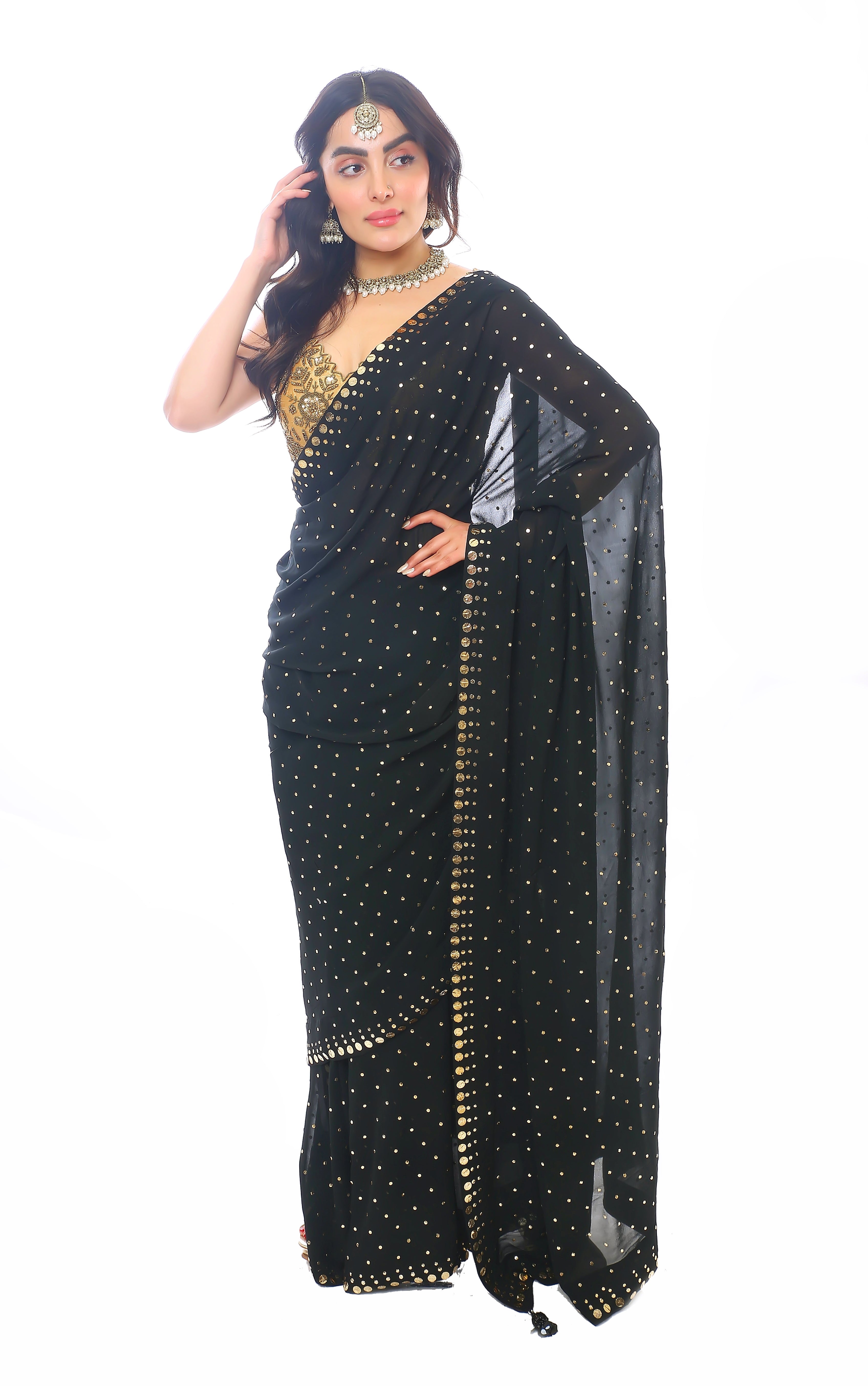 Black Pure Georgette Yasmeen Saree with Heavy Badla