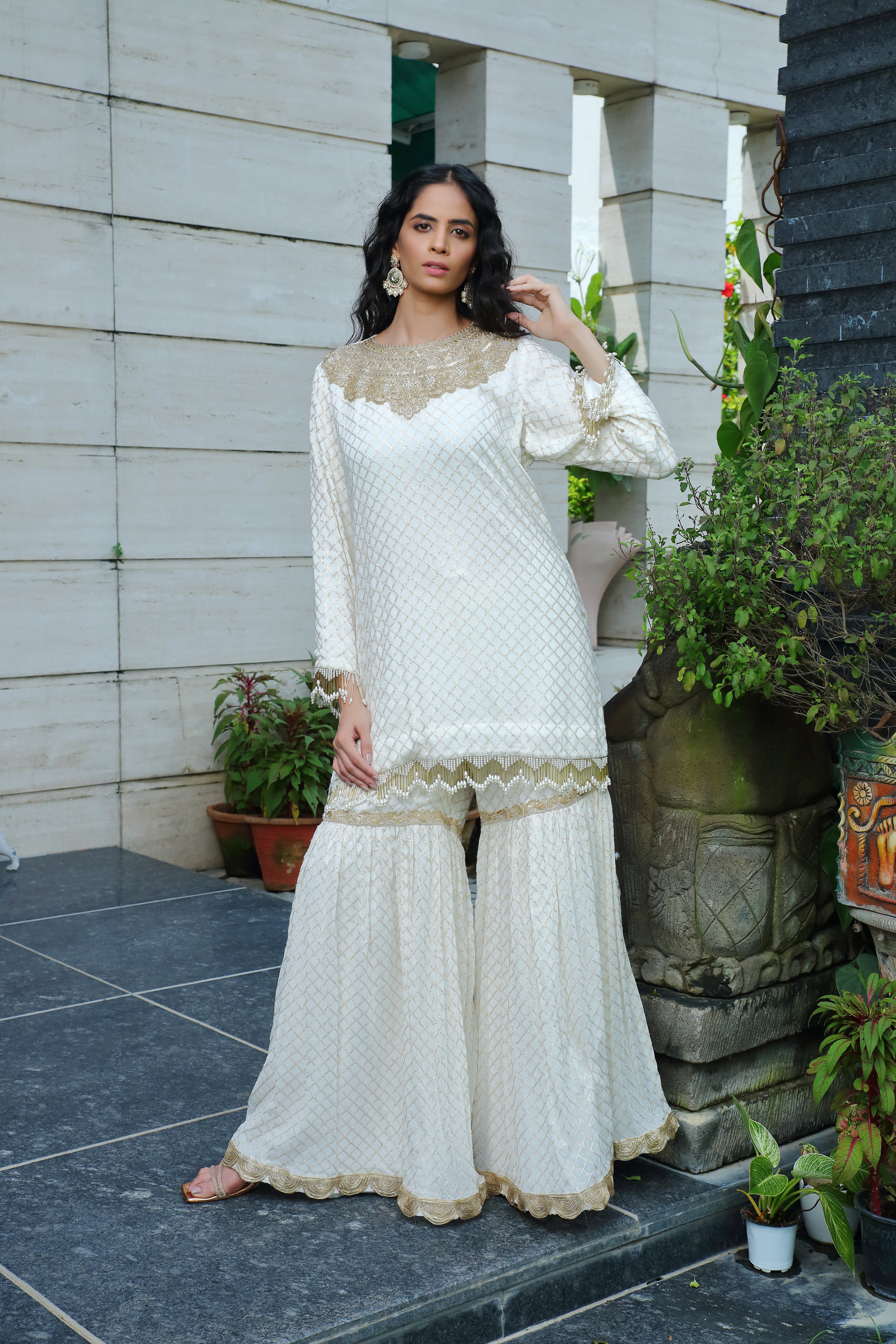 Meera Gharara-ivory gold