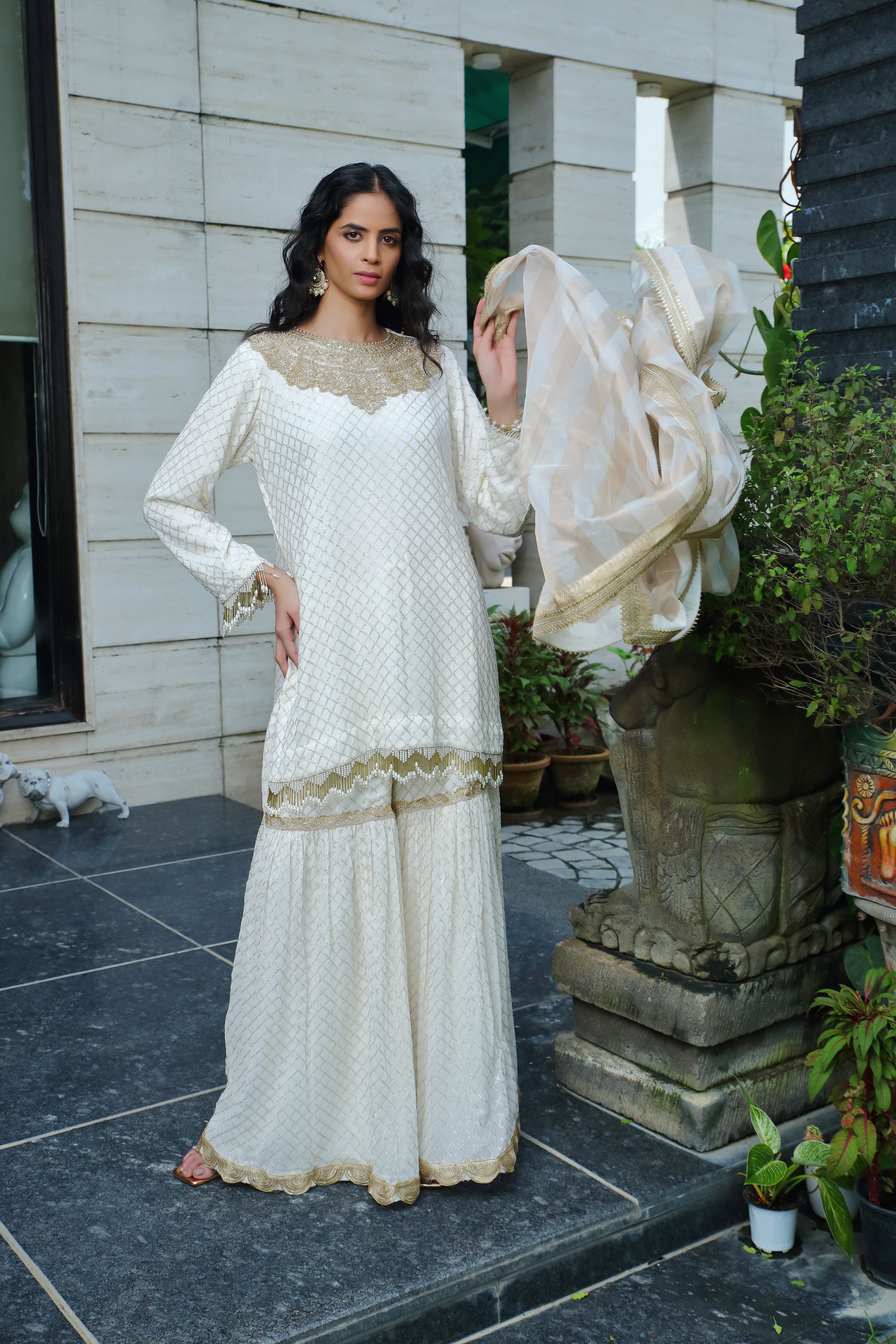 Meera Gharara-ivory gold