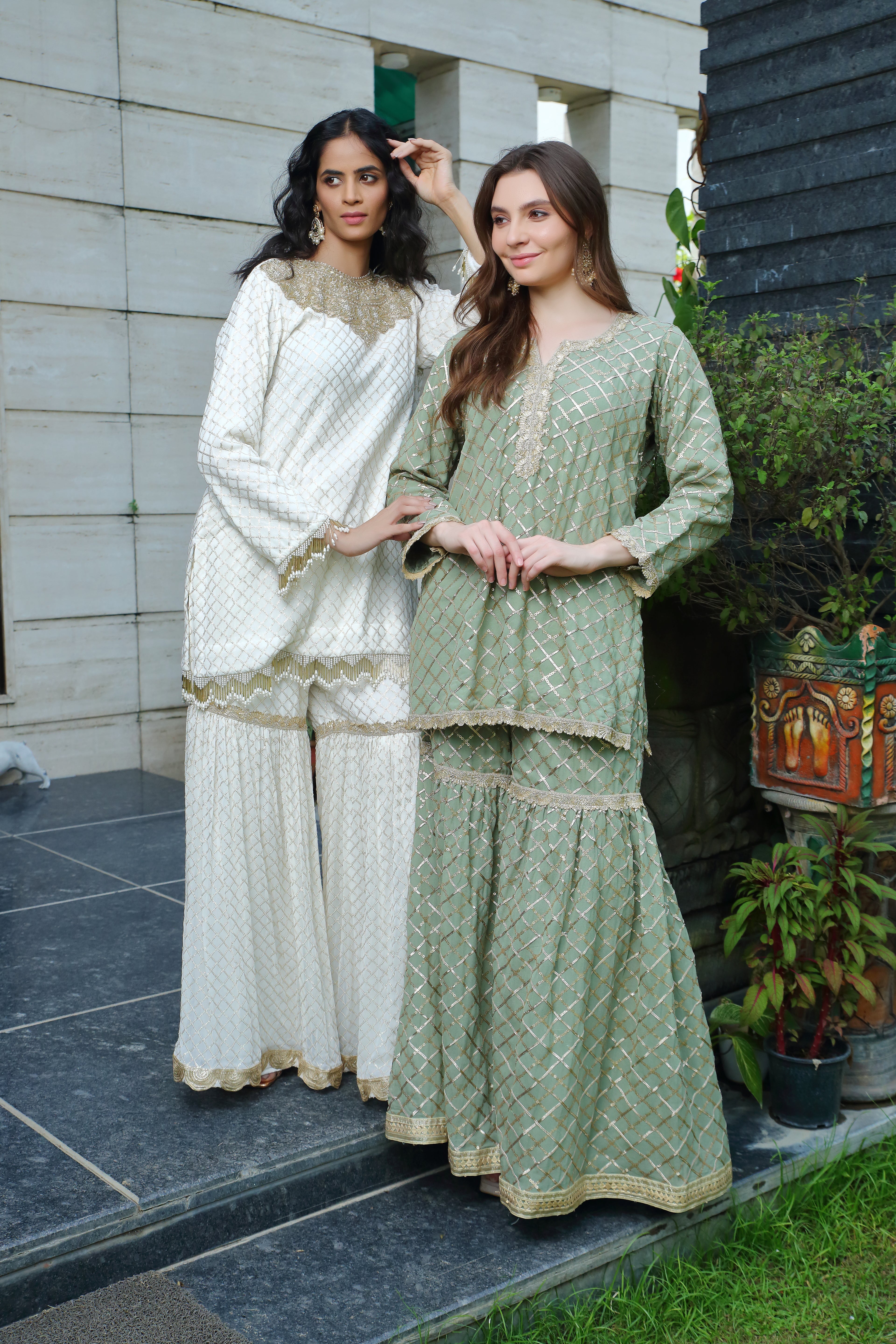 Meera Gharara- olive gold