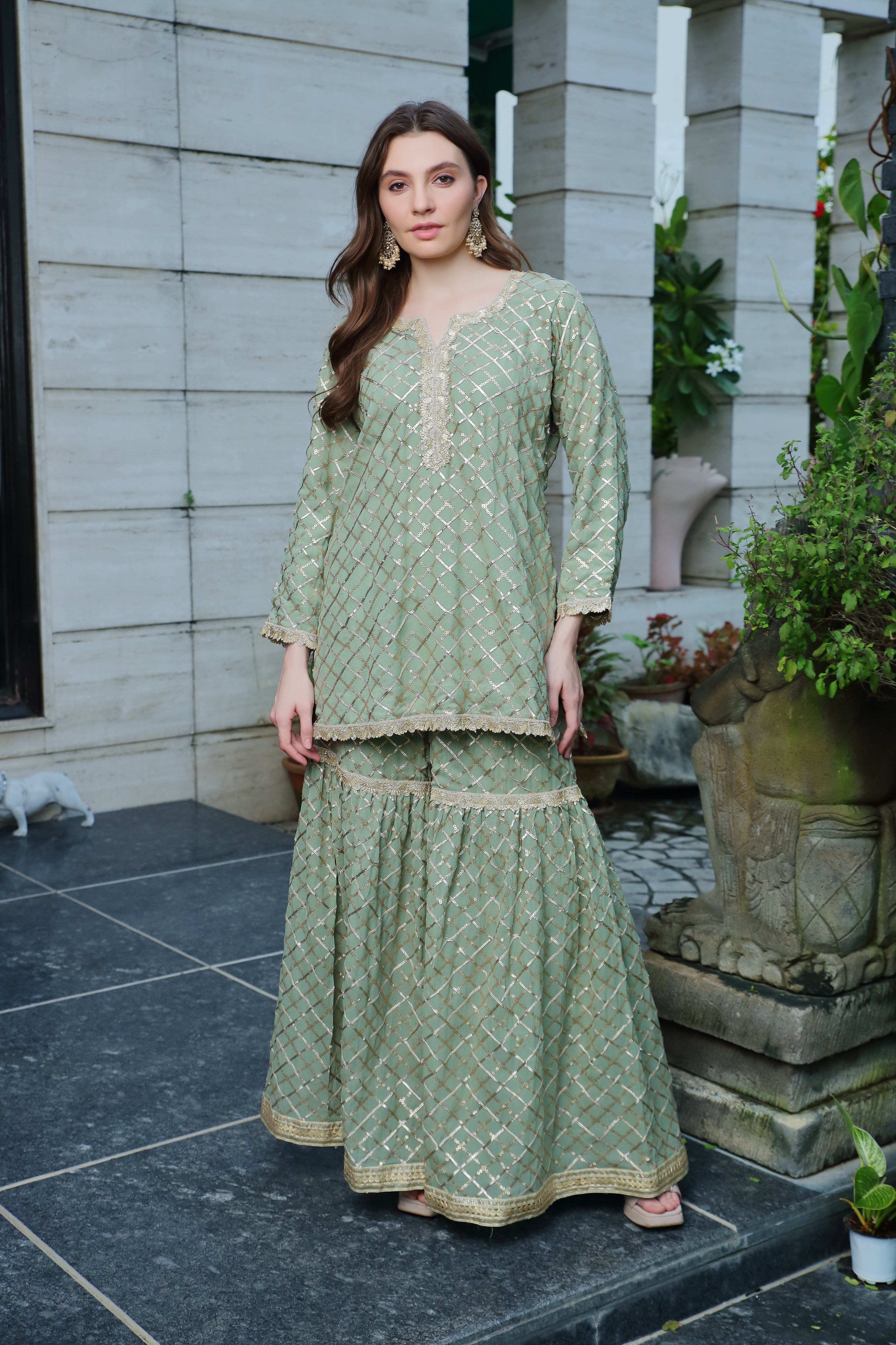 Meera Gharara- olive gold