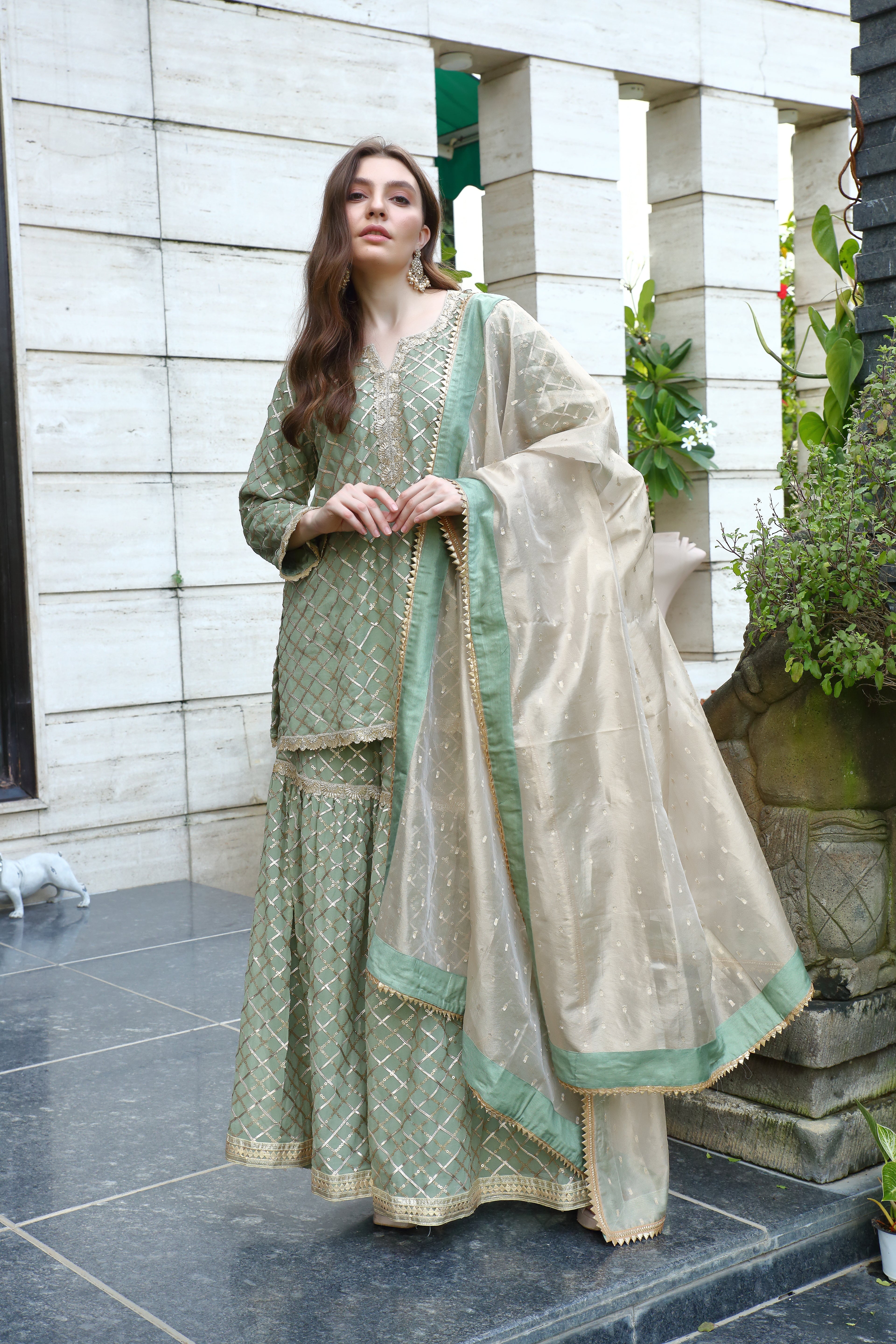 Meera Gharara- olive gold