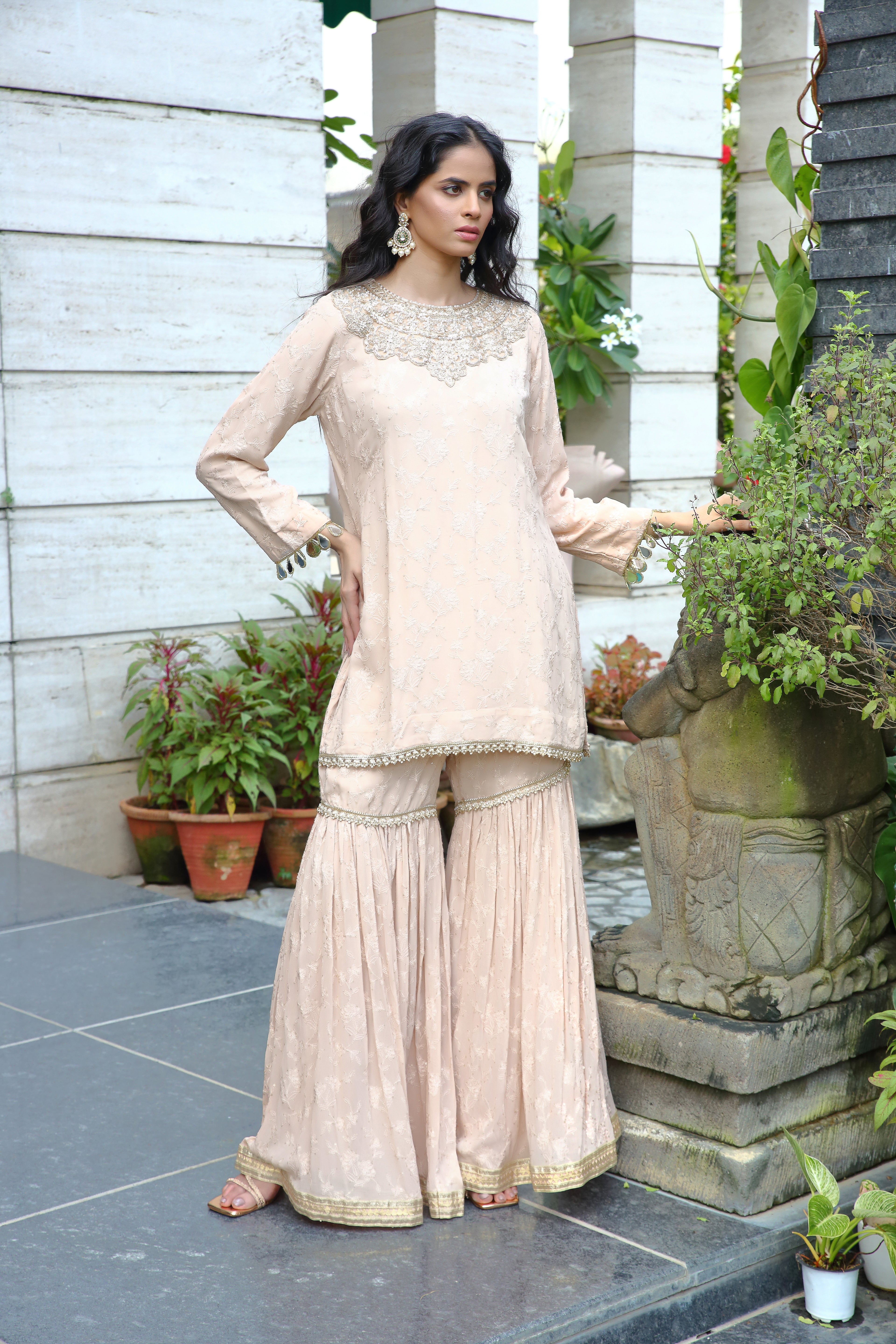 Meera gharara- peach gold