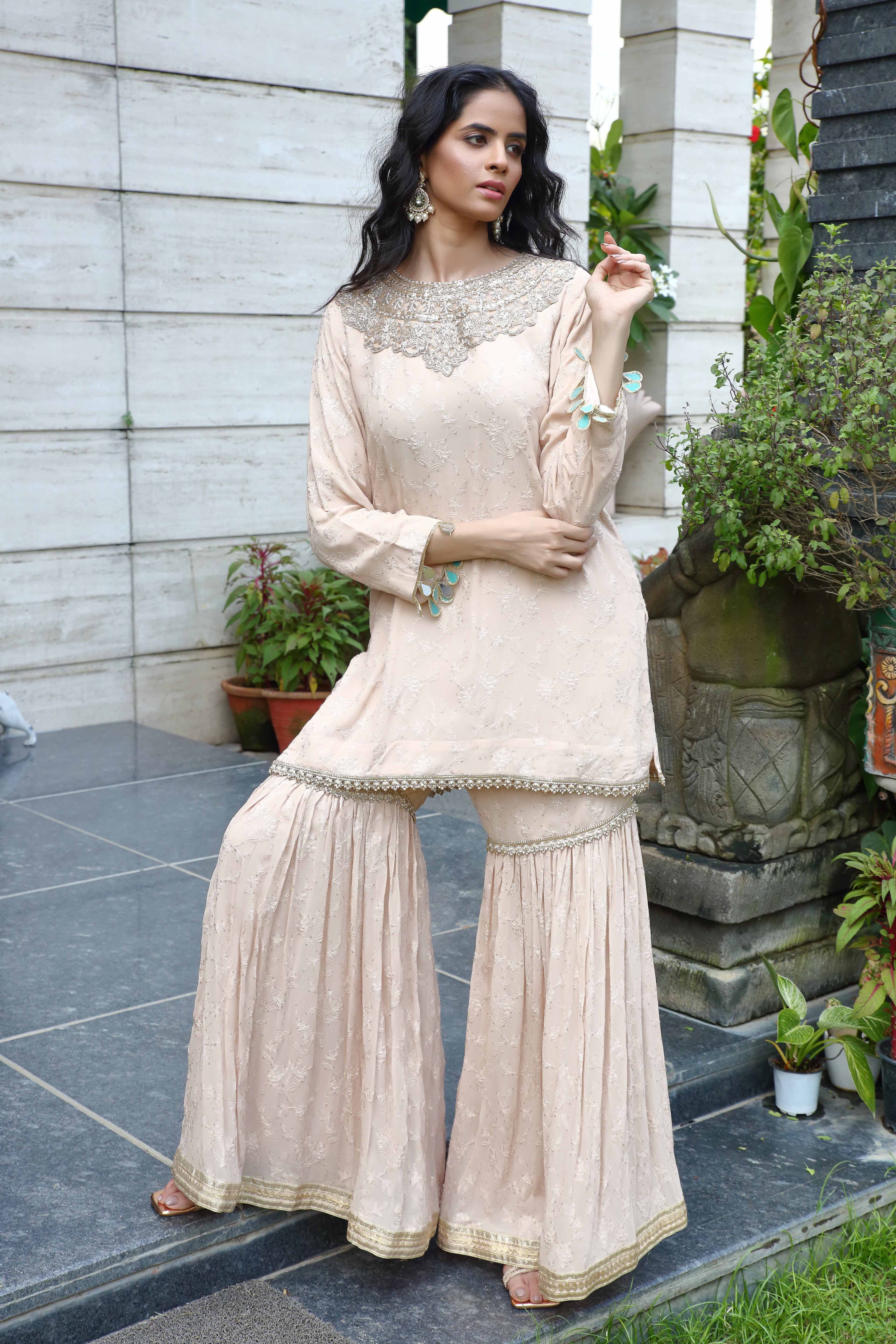 Meera gharara- peach gold