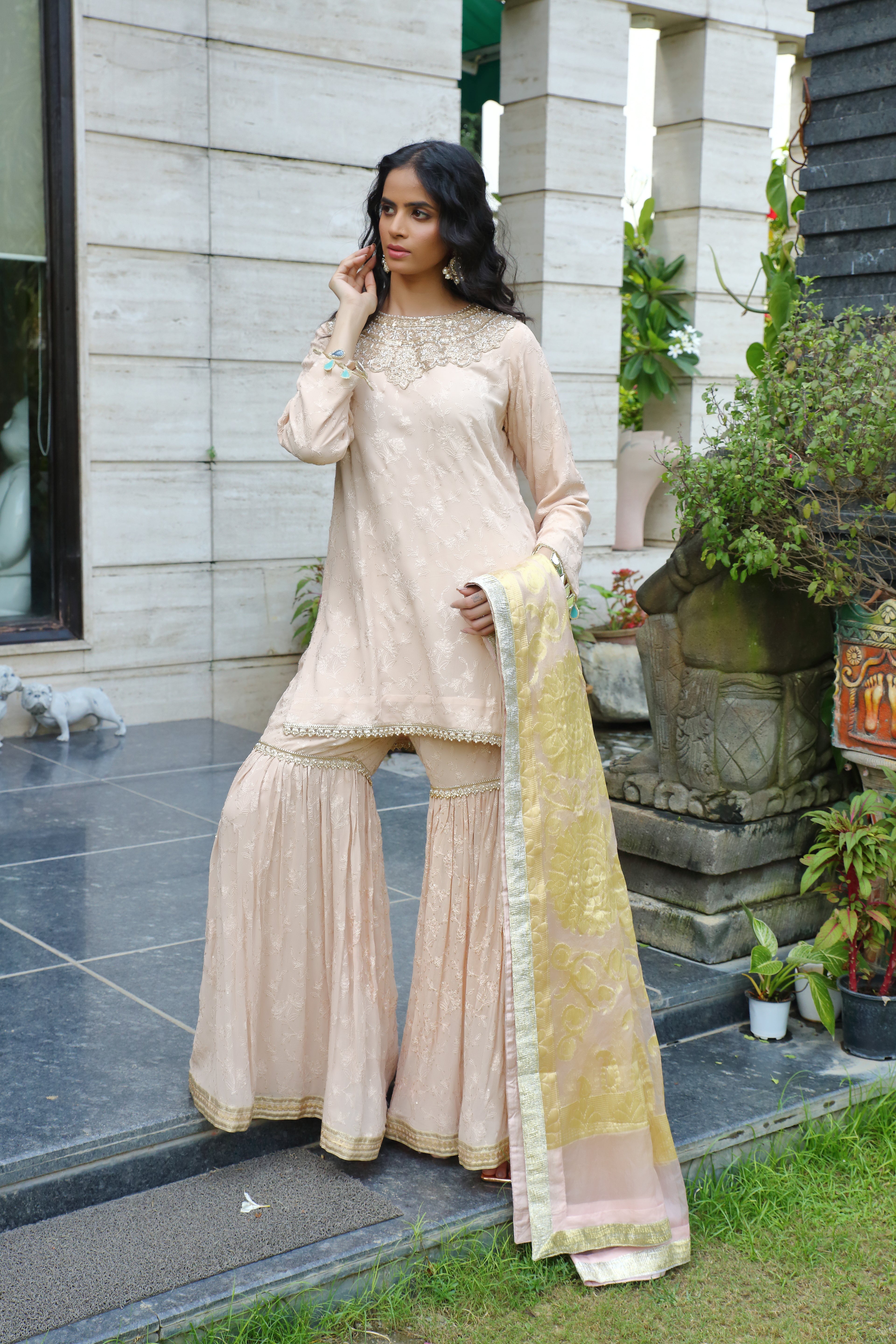 Meera gharara- peach gold