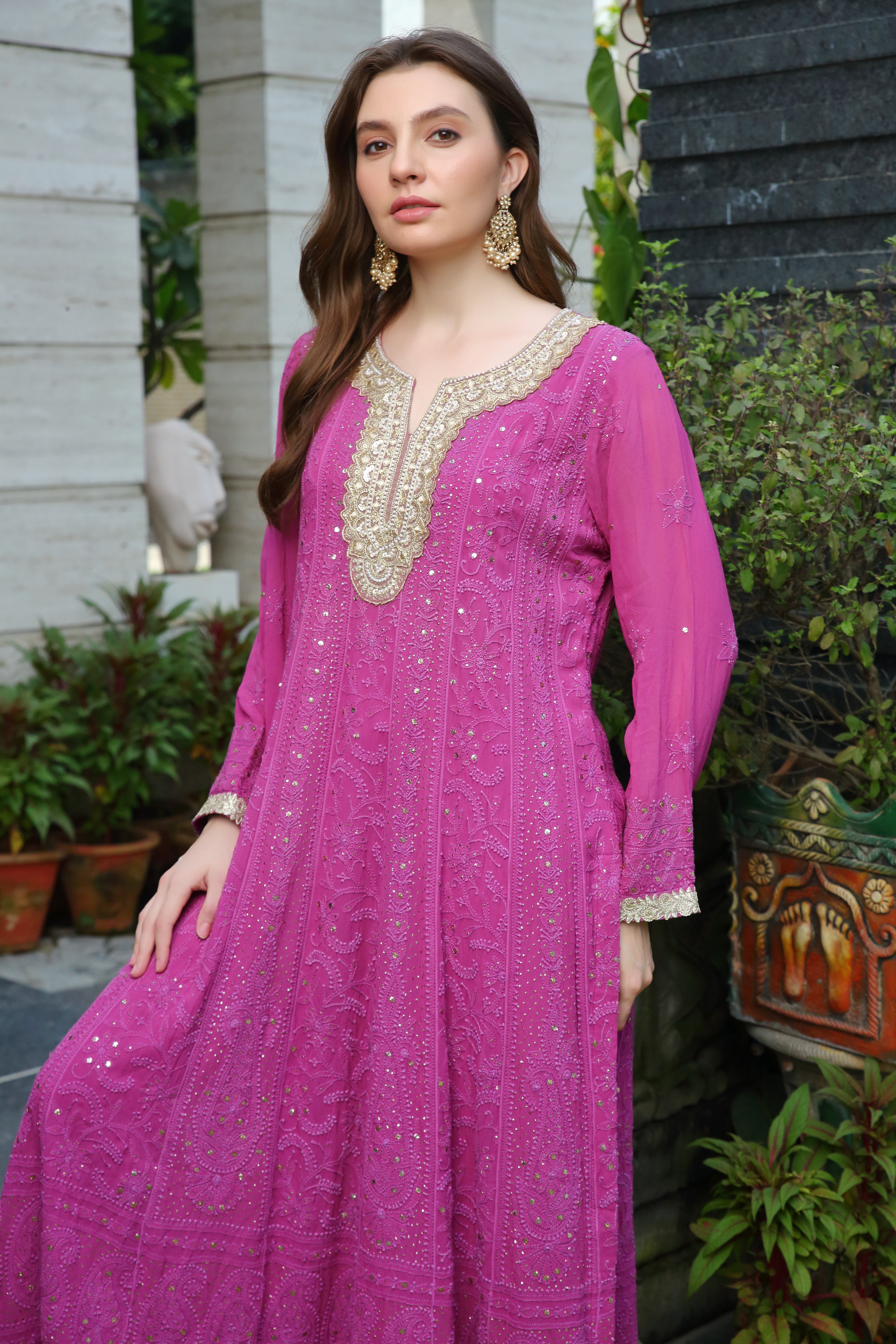 Maheen Georgette anarkali-purple mukaish