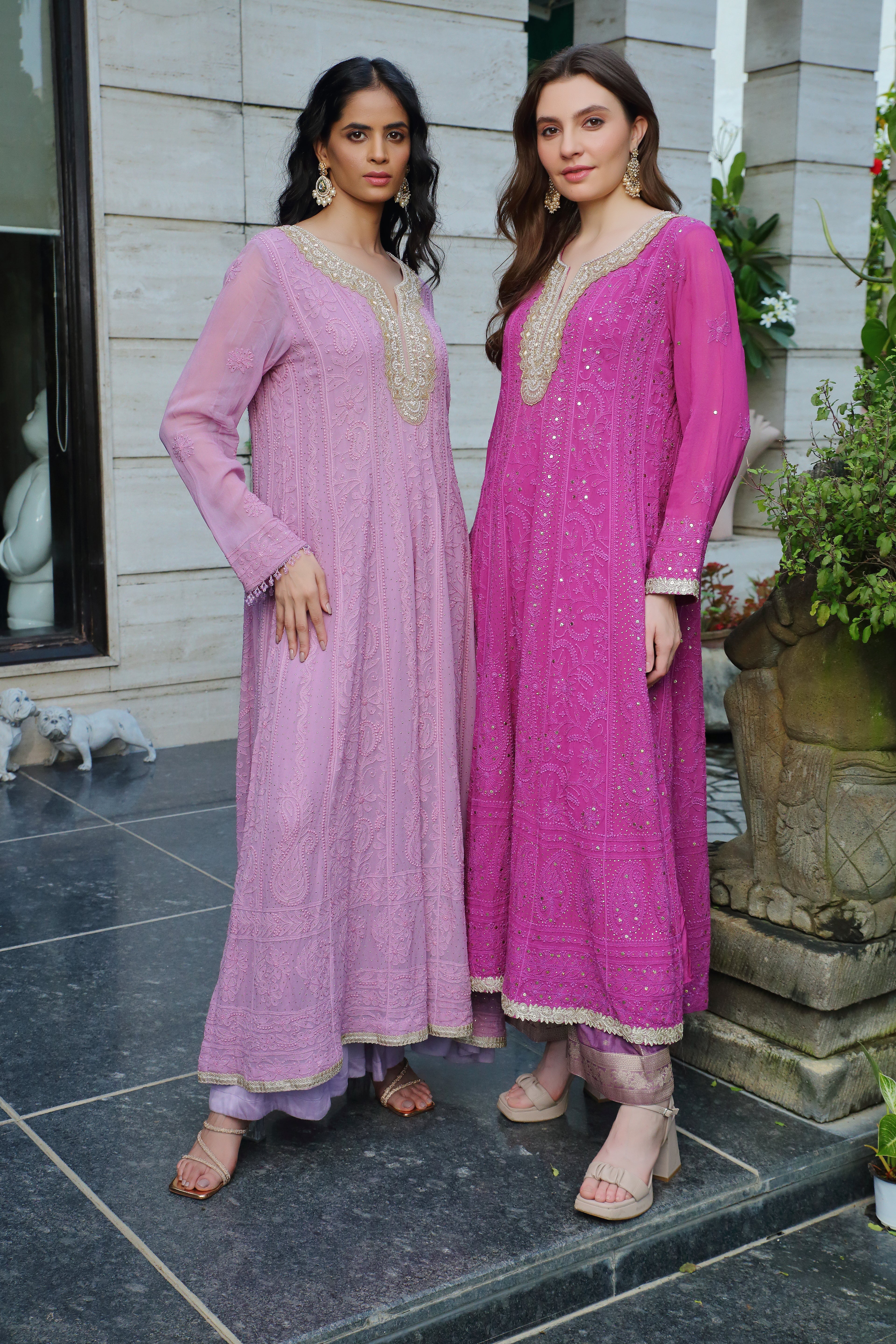 Maheen Georgette anarkali-purple mukaish