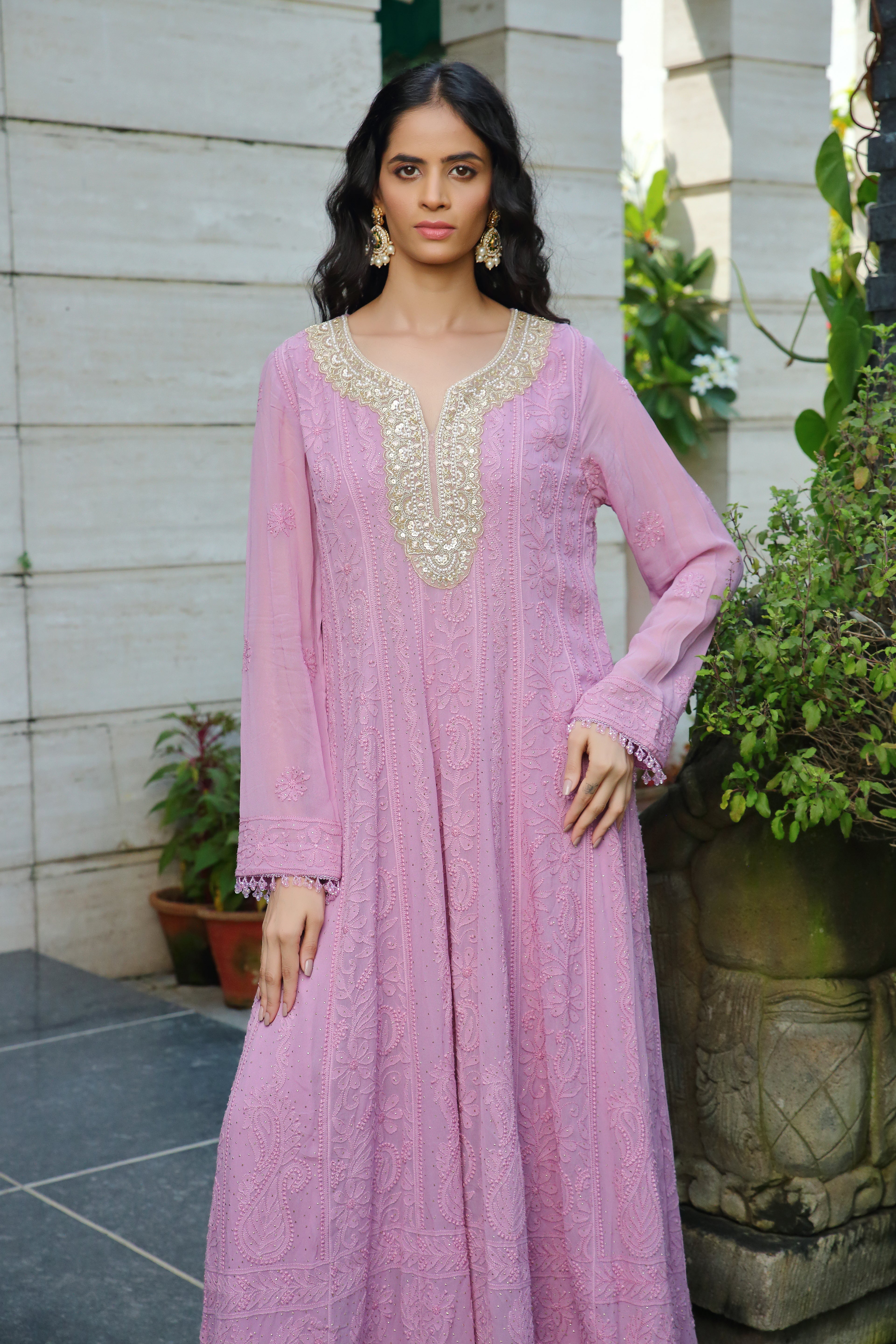Maheen Georgette anarkali-lilac