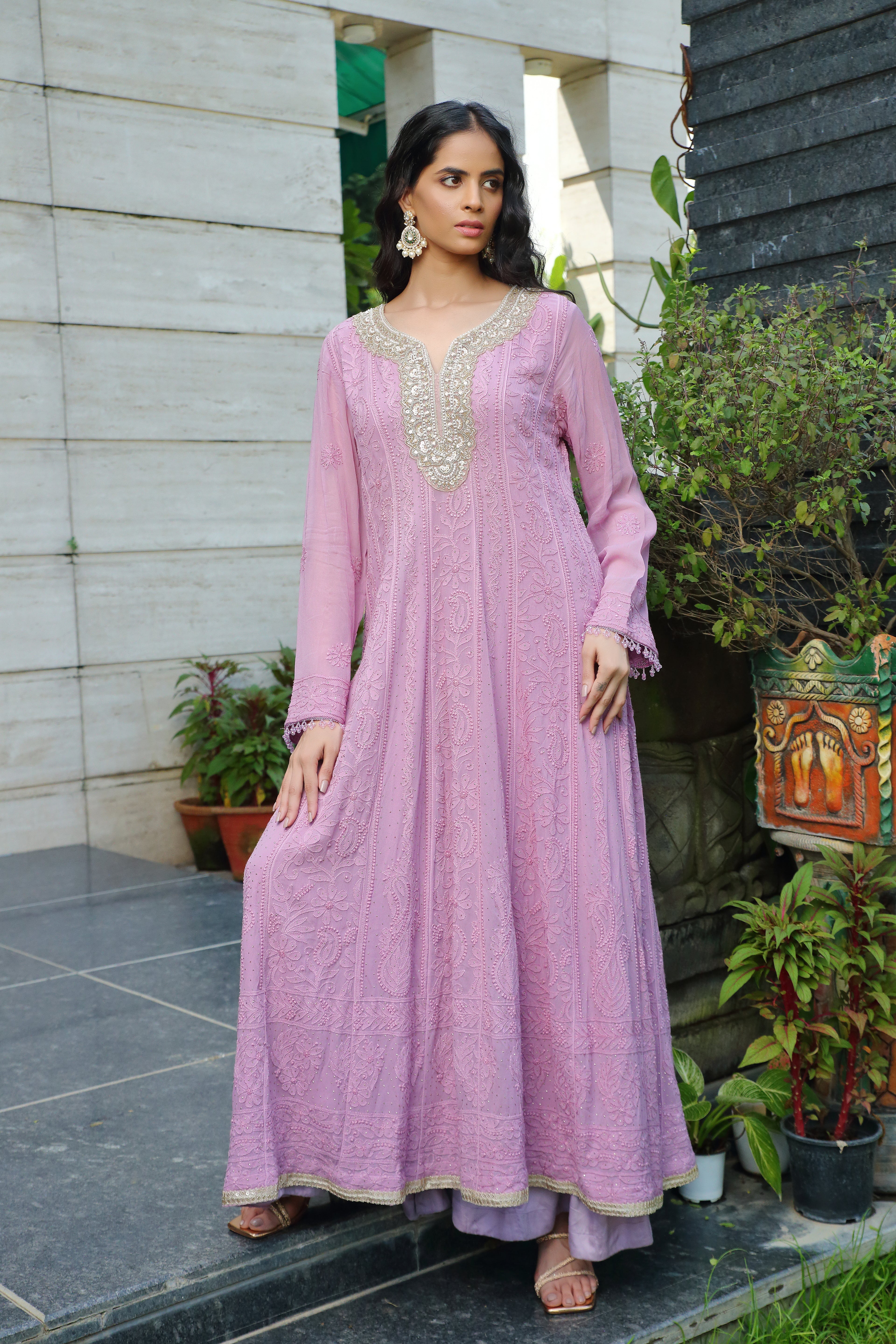 Maheen Georgette anarkali-lilac