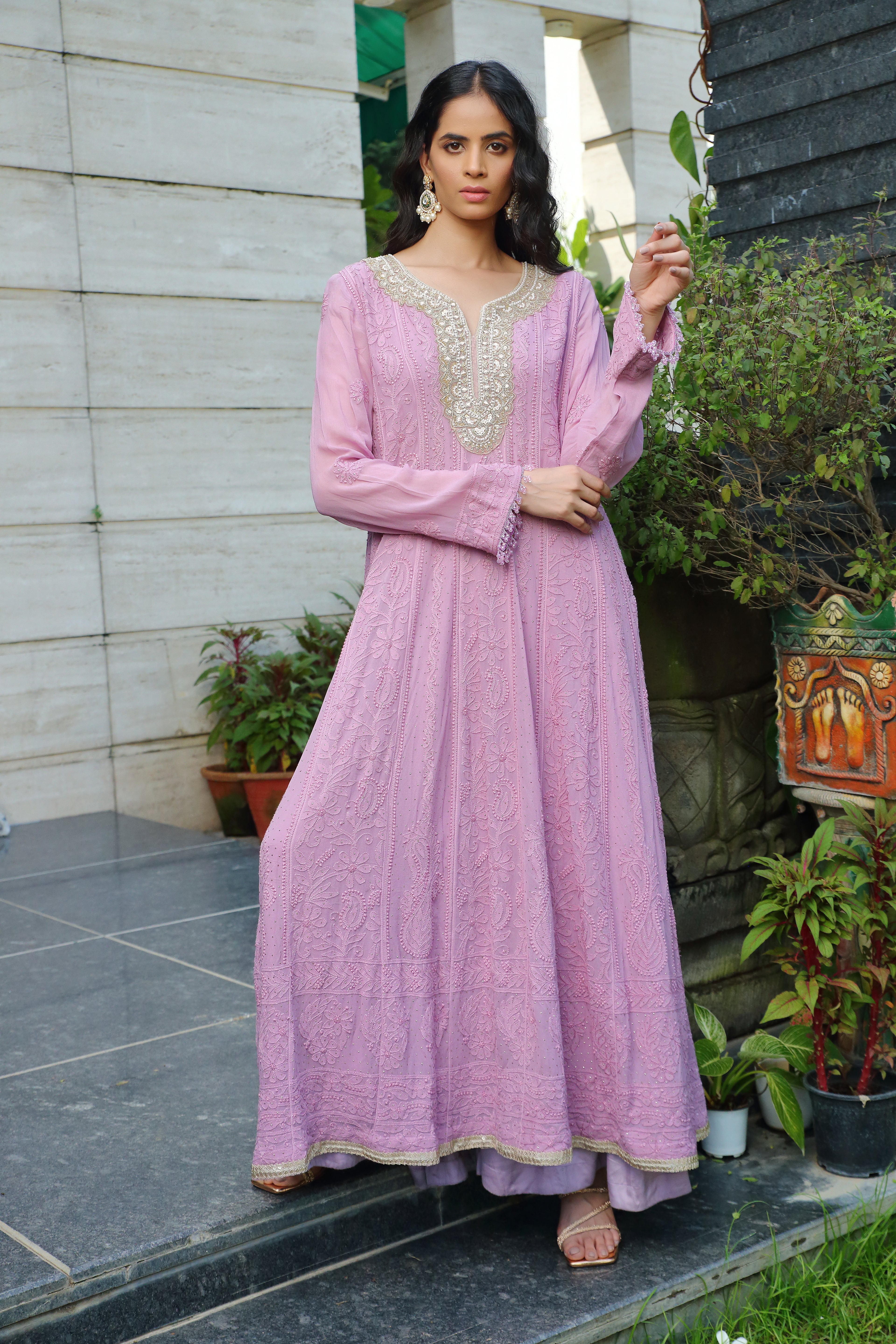 Maheen Georgette anarkali-lilac