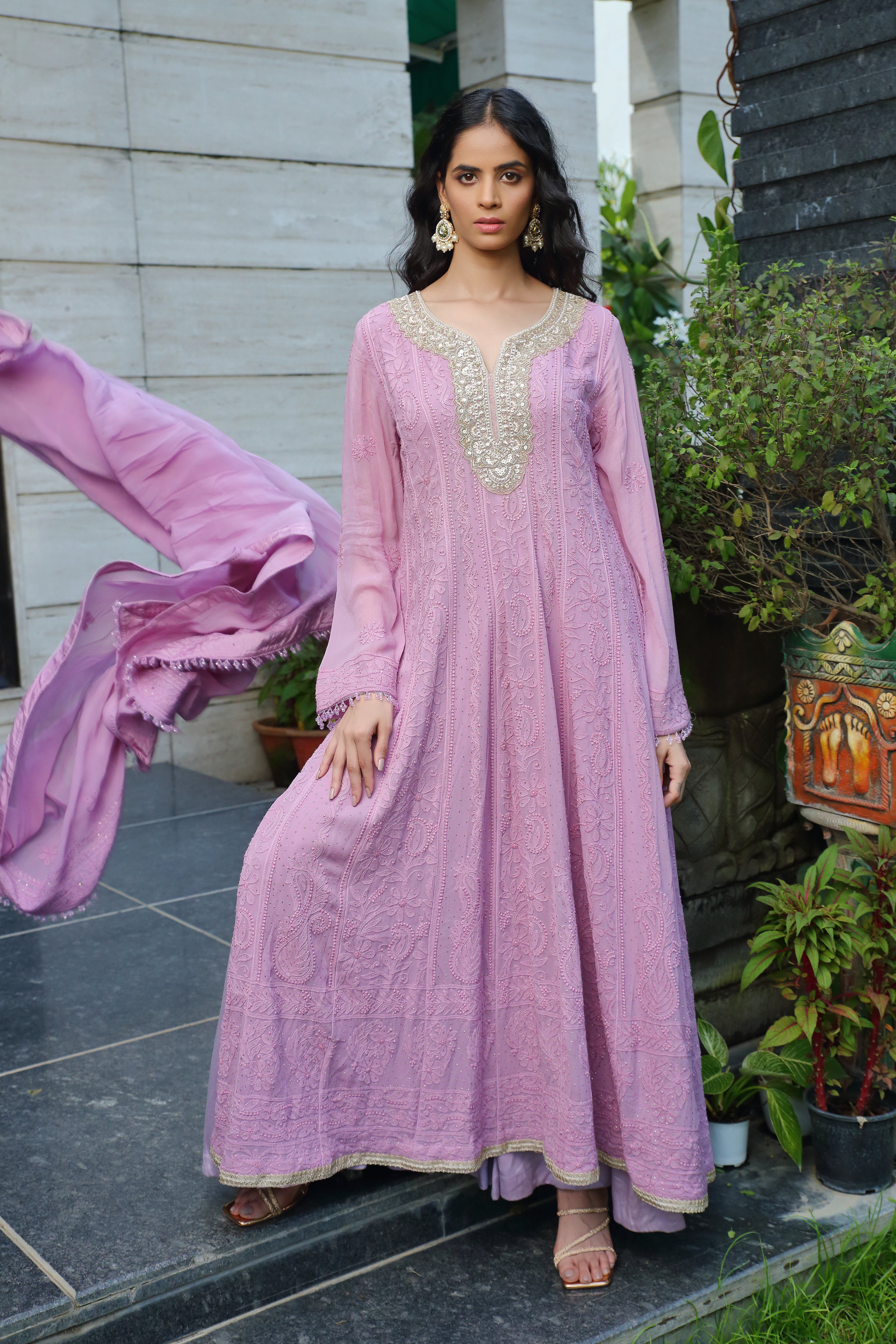 Maheen Georgette anarkali-lilac