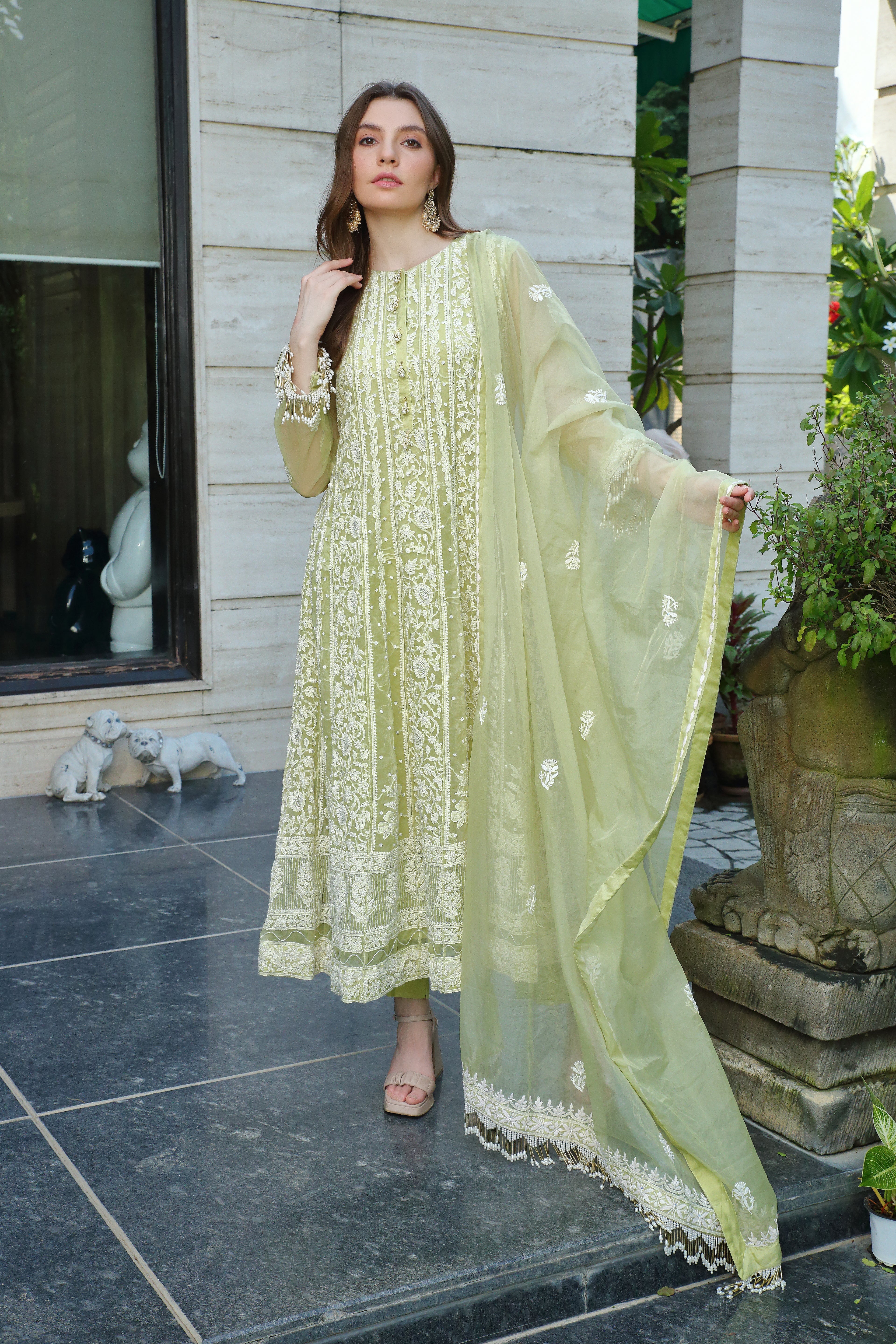 Tuhina Organza Anarkali-green