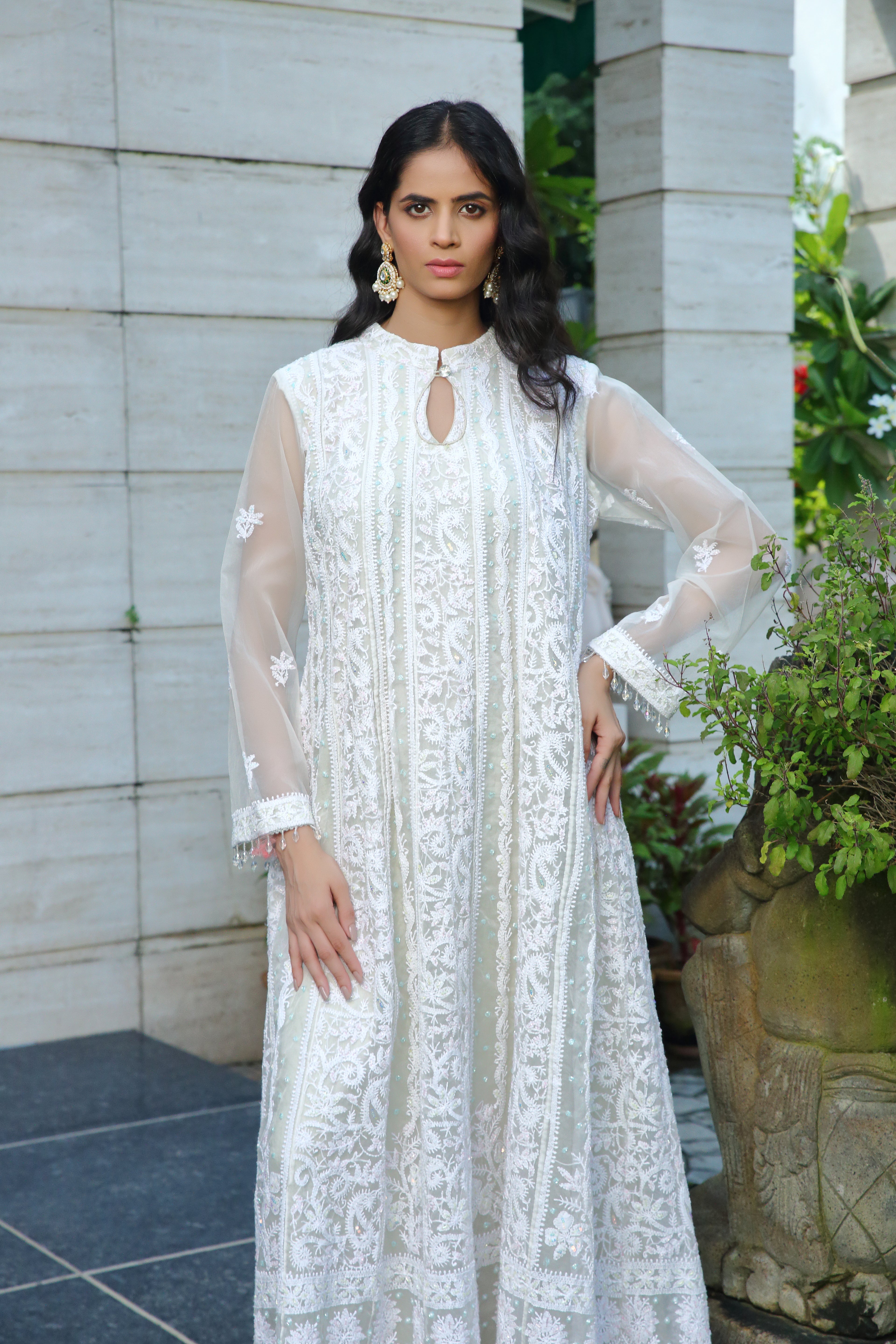 Tuhina organza Anarkali- grey