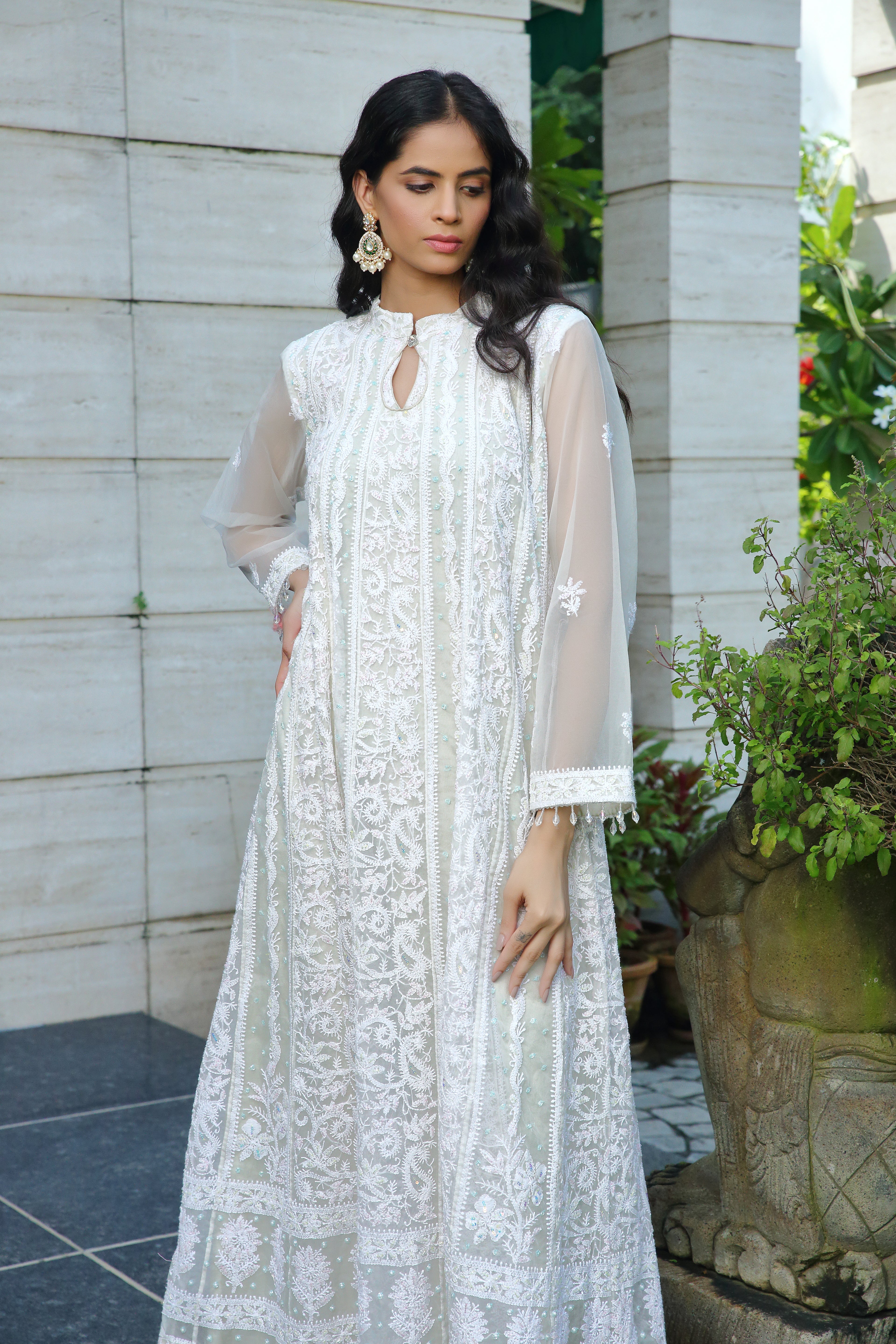 Tuhina organza Anarkali- grey