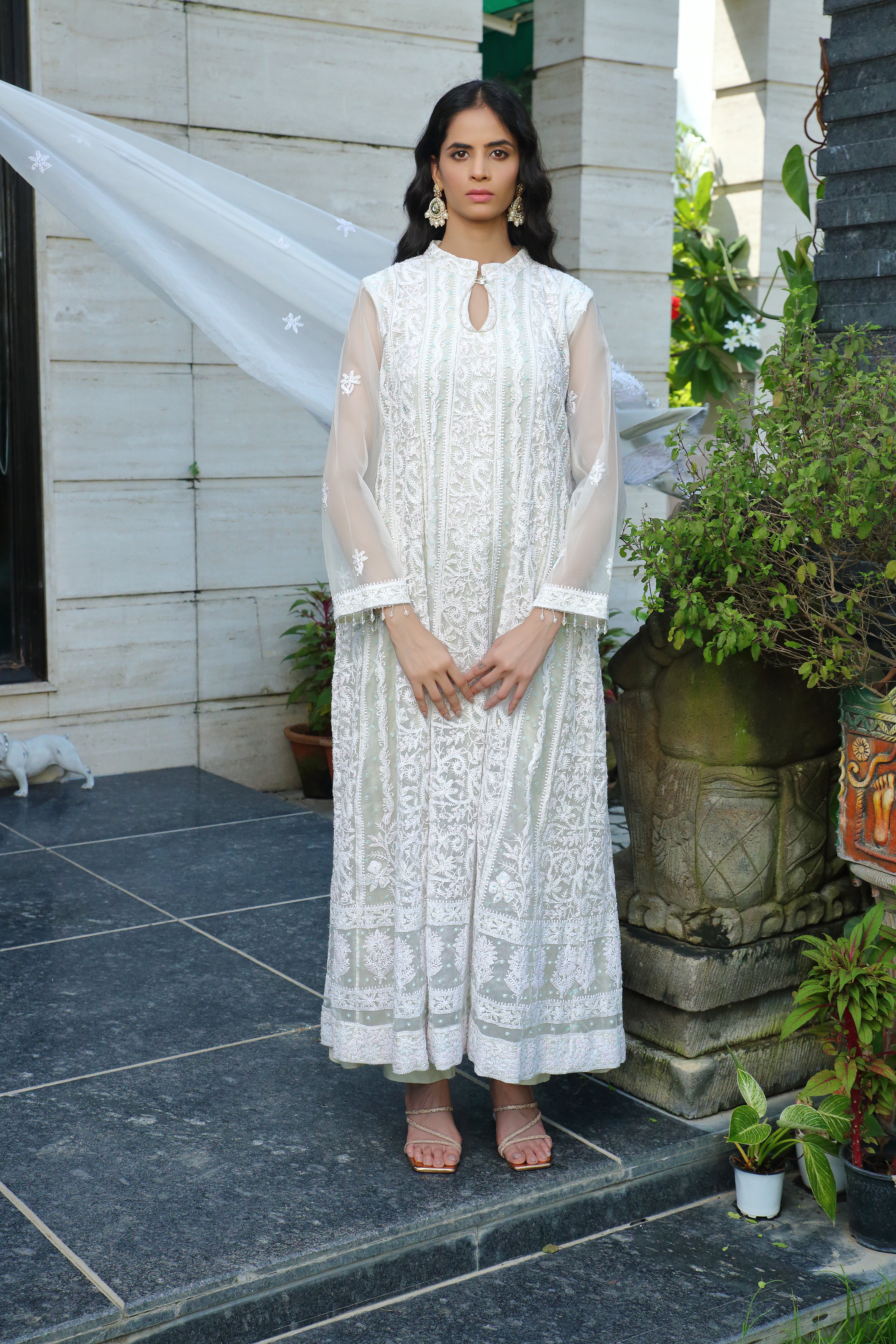 Tuhina organza Anarkali- grey