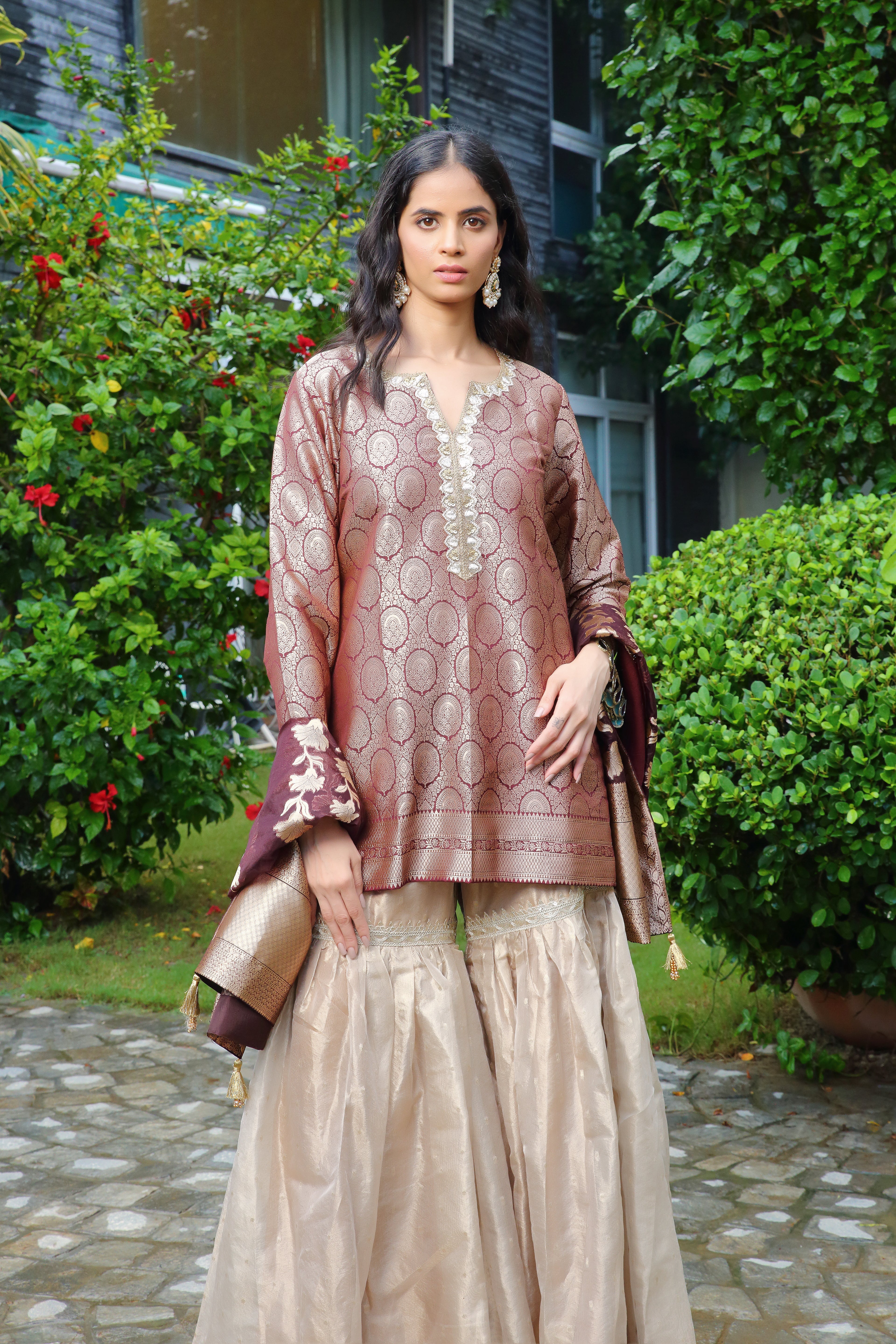 Ishq tissue gharara- maroon