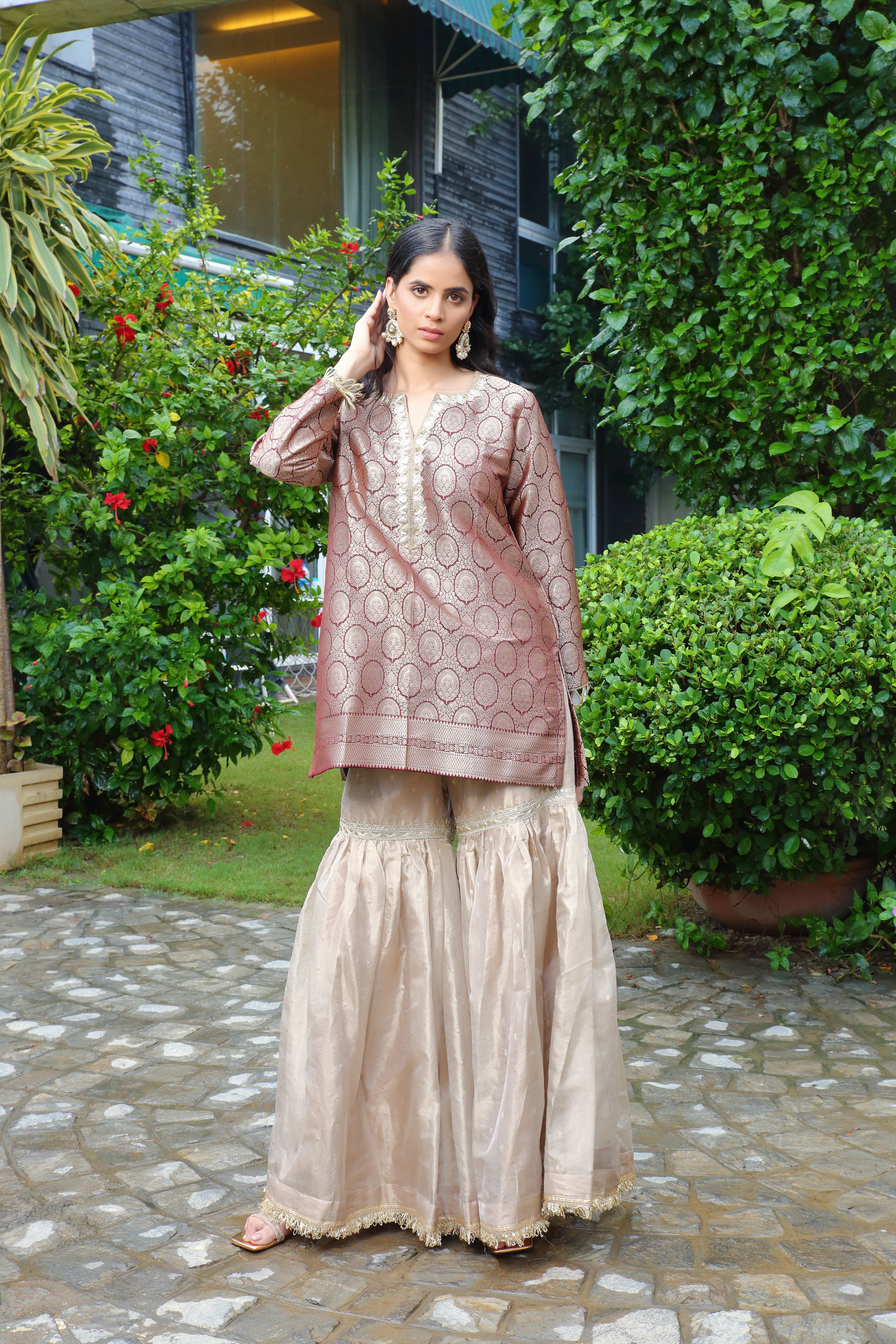 Ishq tissue gharara- maroon