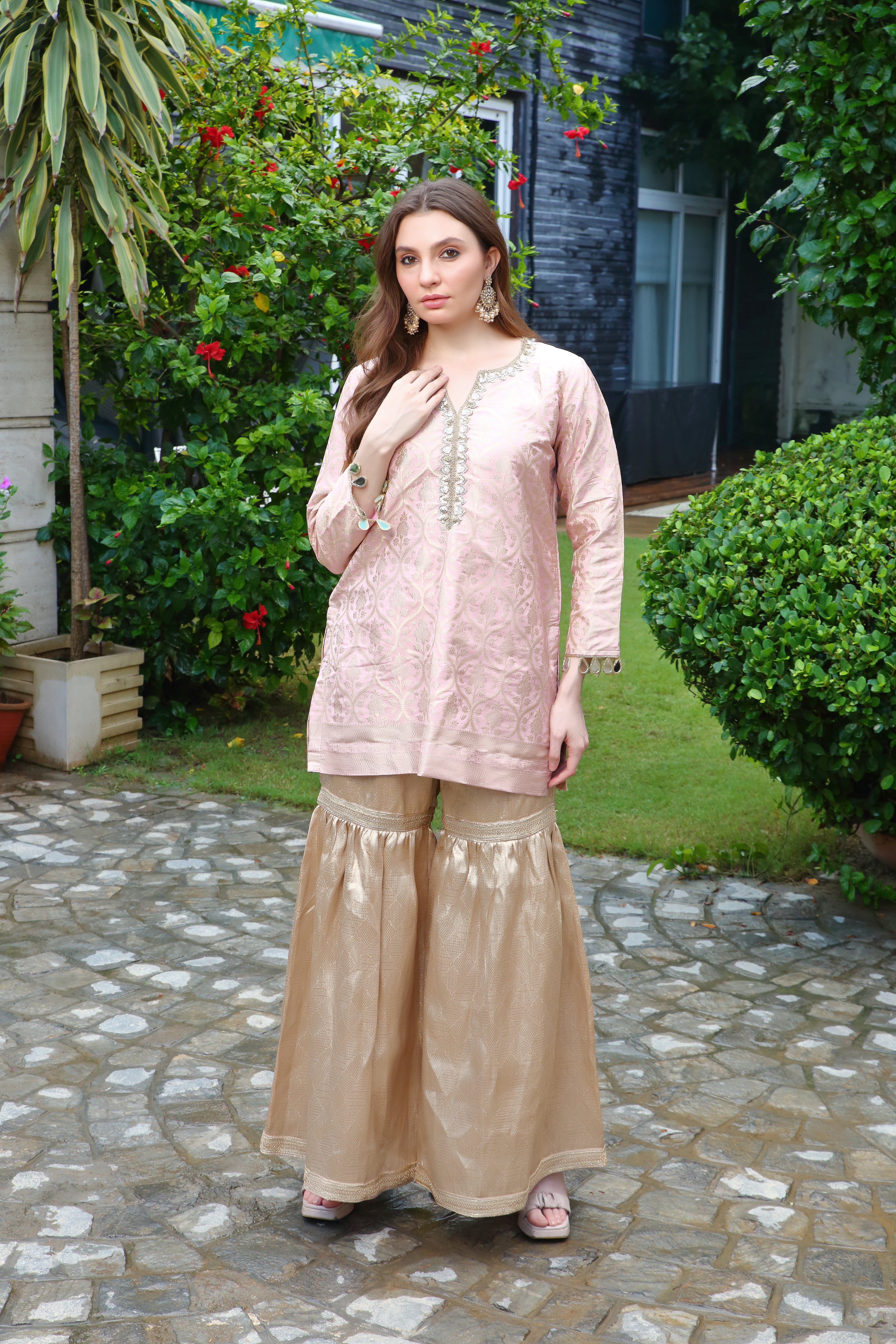 Ishq tissue gharara- pink