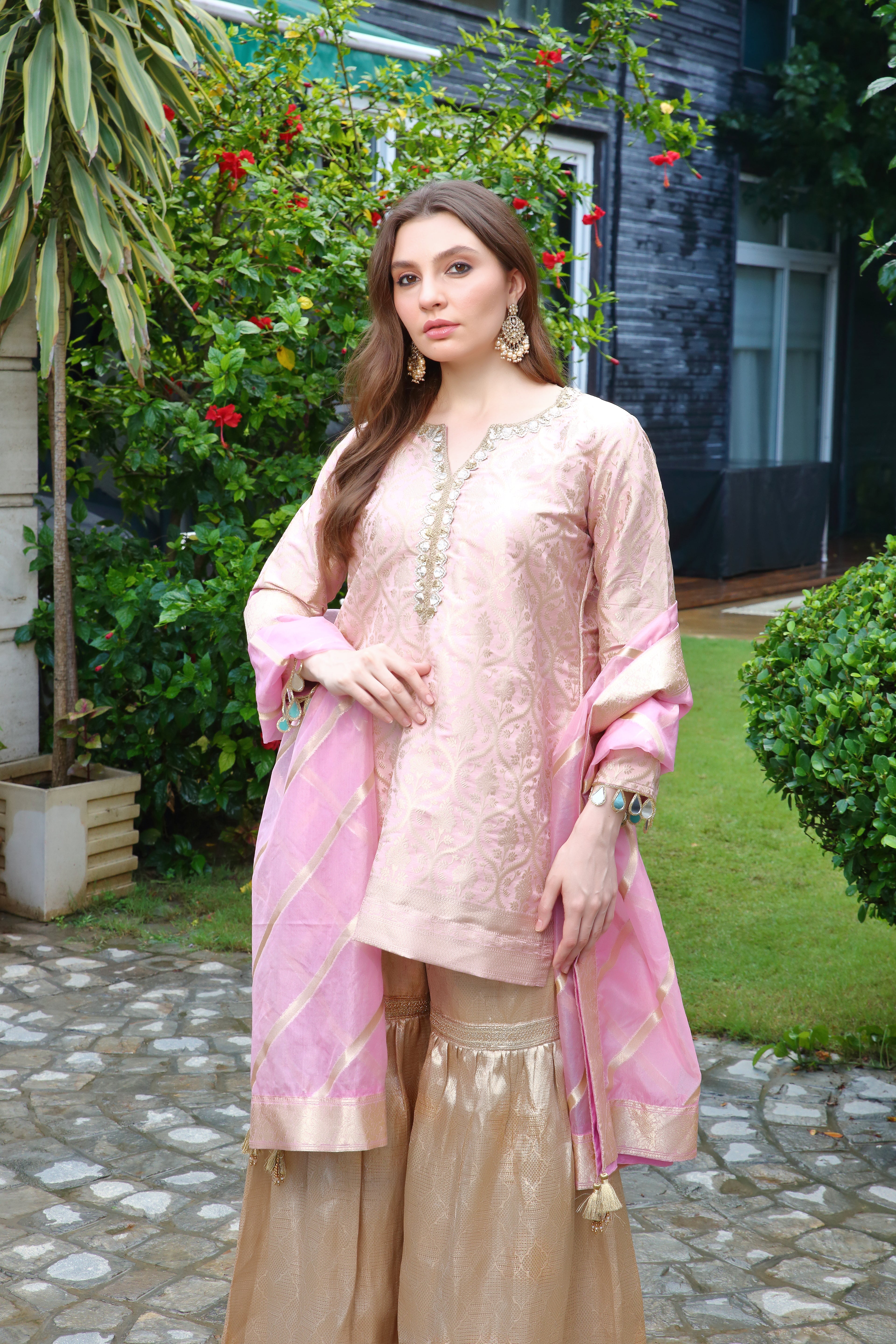 Ishq tissue gharara- pink