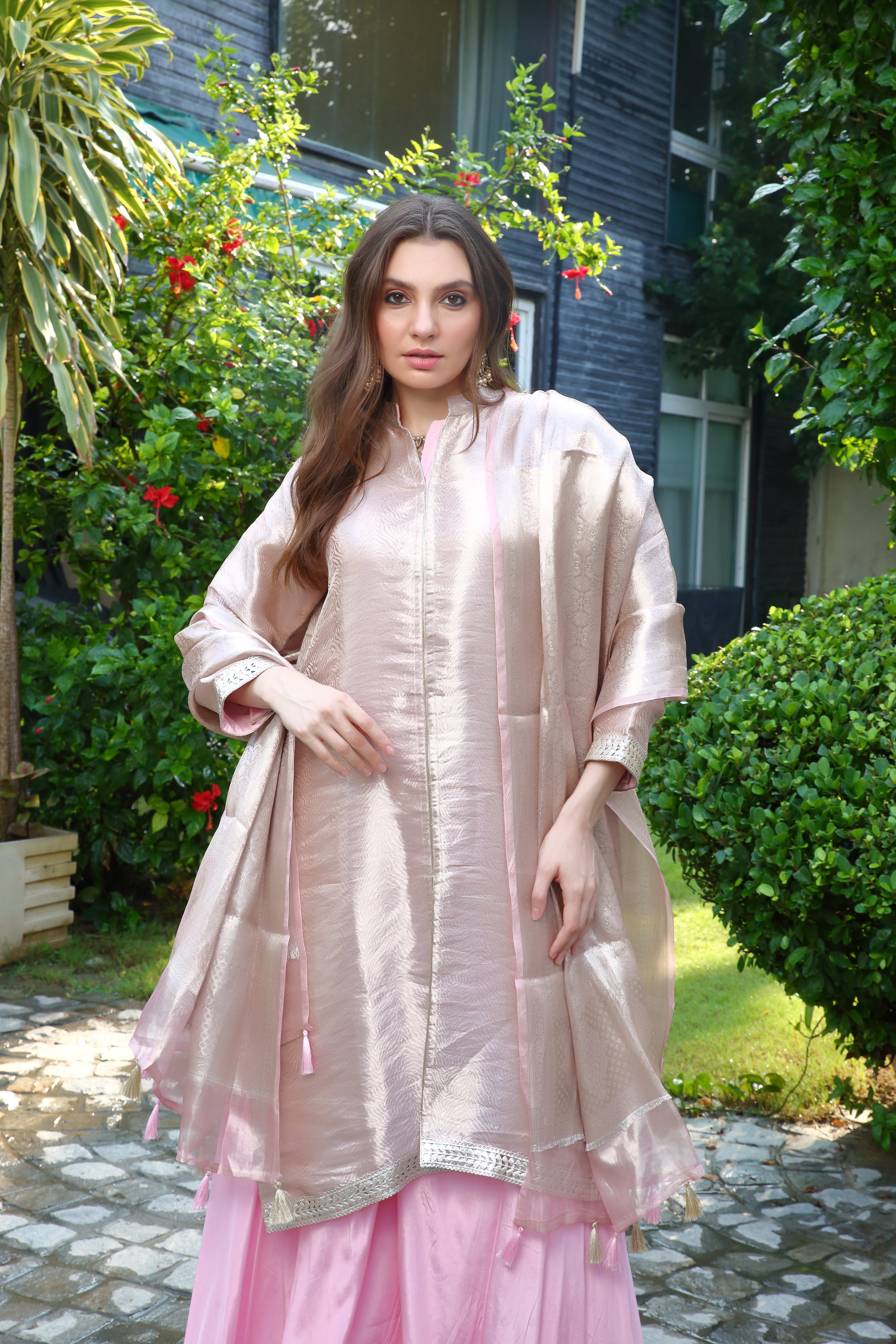 Dua sharara silk brocade- Pink