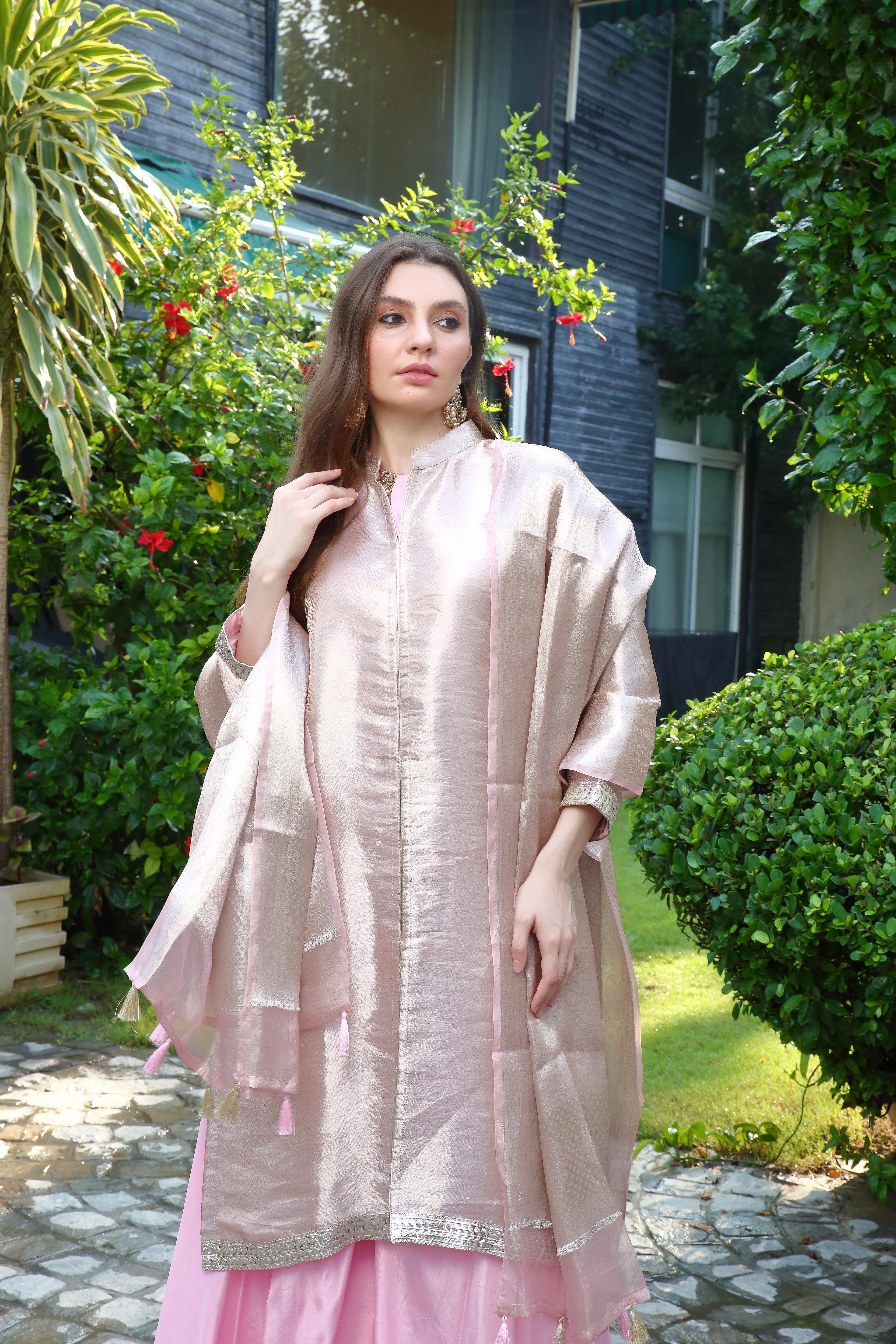 Dua sharara silk brocade- Pink