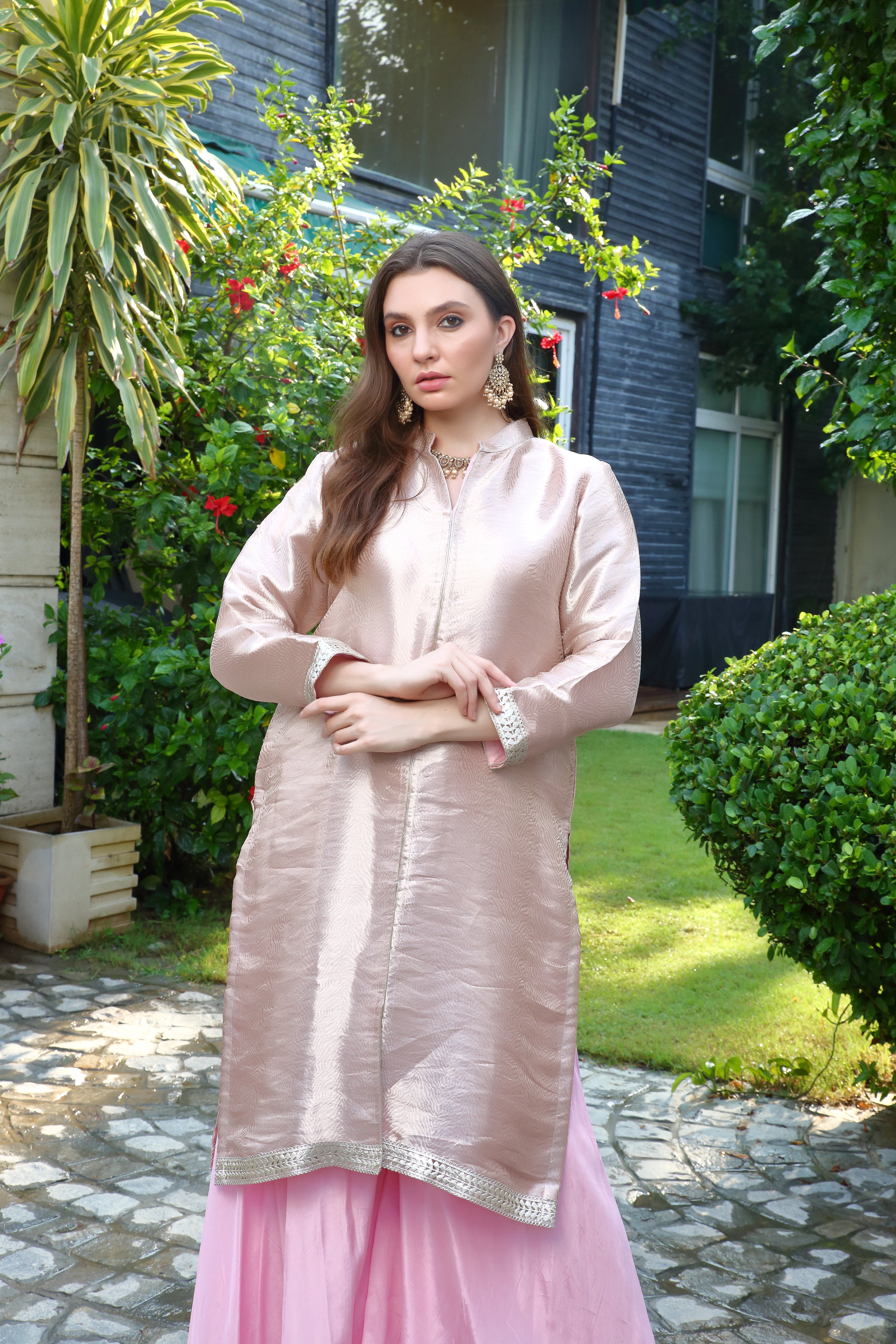 Dua sharara silk brocade- Pink